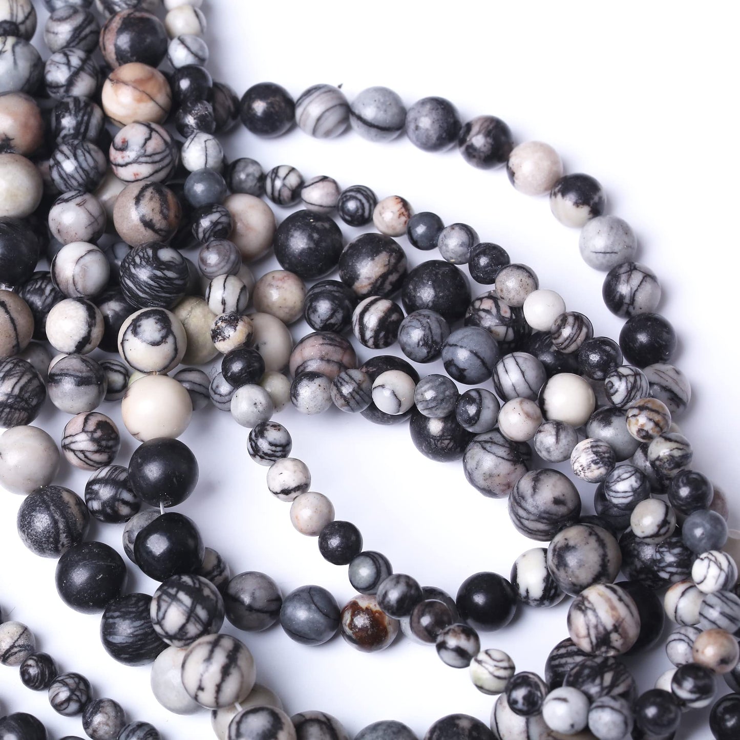 Round Loose Beads Natural Gem Beads Crystal Energy Stone Beads for Jewelry Making DIY Bracelet Necklace (Black net Work, 6MM)