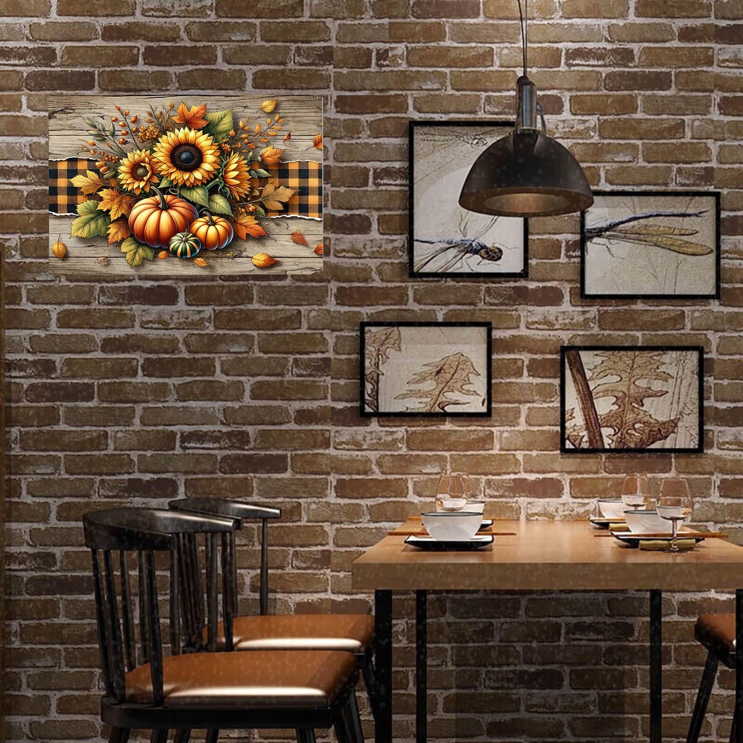 NISEVAN Fall Wall Decor Metal Sign, Autumn Sunflowers Pumpkins Tin Sign for Thanksgiving Day Holiday Decor, Farmhouse Home Kitchen Coffee Shop Cafe Pub Coffee Decorations, 12x8 Inches