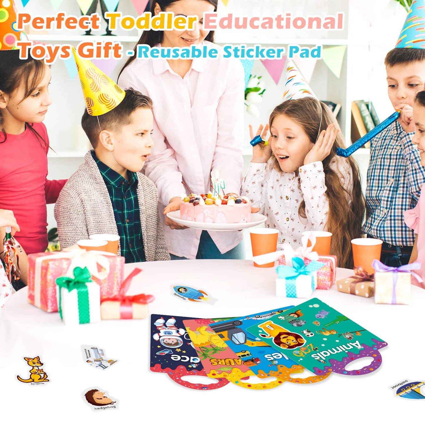 Reusable 4-Set Sticker Books for Toddlers 2-4, Toy Stickers Pad Reusable Sticker Books for Toddlers 1-3 Fashion Activity, Birthday Gift Toy for Girl Boy(Animals, Dinosaurs, Space, Vehicles)
