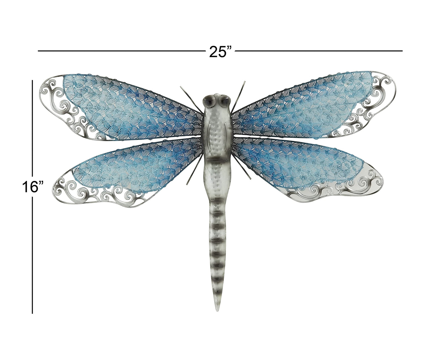 Deco 79 Metal Dragonfly Home Wall Decor Indoor Outdoor Wall Sculpture, Wall Art 25" x 1" x 16", Blue