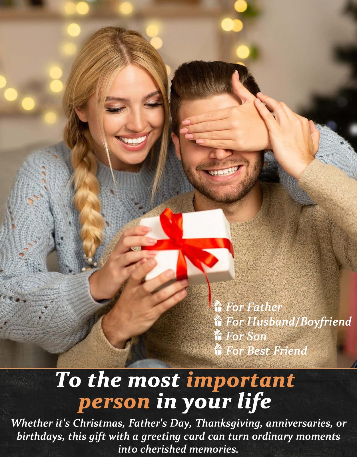 Landorilo Gifts for Men, 8mm Cross Natural Stone Beaded Bracelets, Hematite Healing Bracelet, Handmade Mens Jewelry Gift for Him, Husband, Son, Father, Friend(Happy Birthday-7.5in)