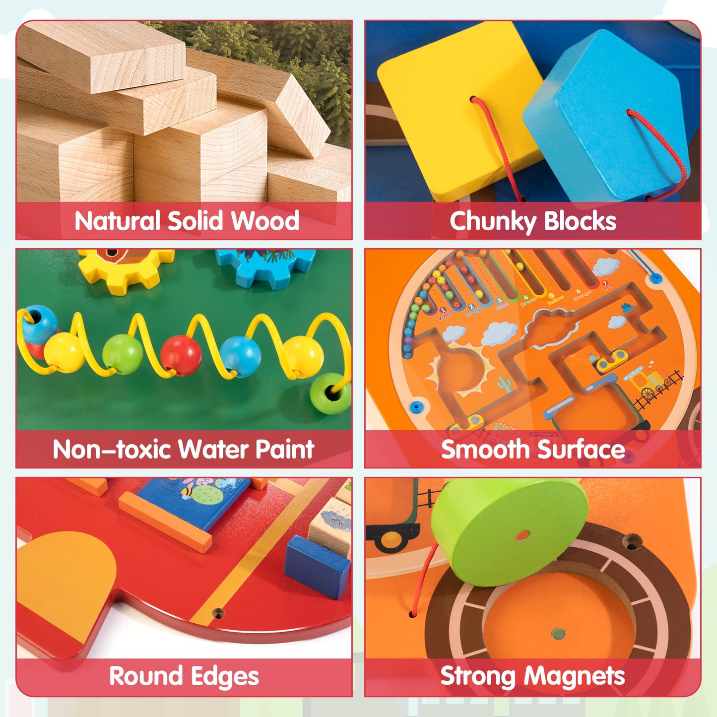 Train Activity Wall Busy Board Panels | 11-in-1 Wooden Sensory Wall Panel for Kids, Toddler Montessori Learning Activity Center, Perfect for Toddler Playroom Nursery Classroom Dentist Waiting Room