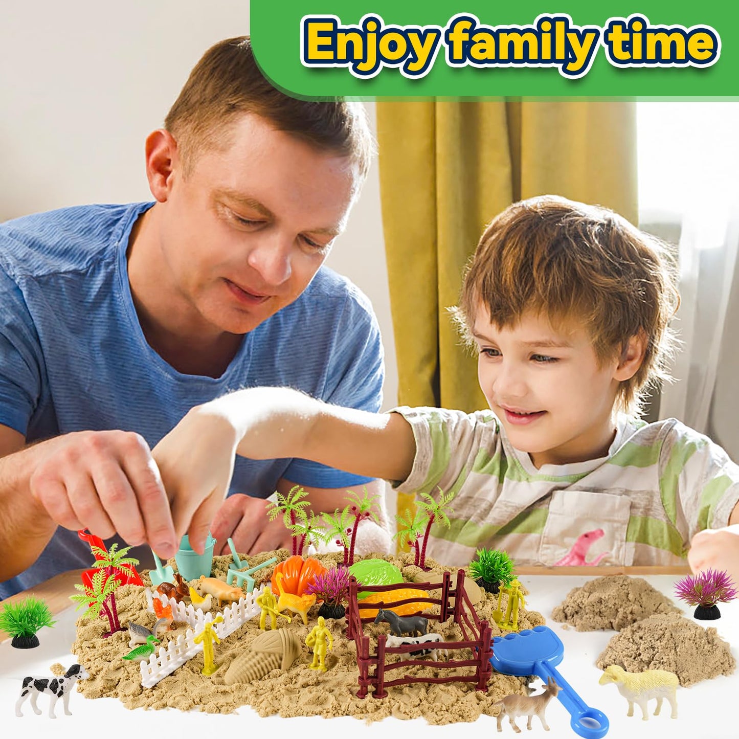 KAYOMIPE Farm Play Sand Toys for Toddlers, 45PCS 2.65Lbs Sensory Sand Set, Kids 3-7 Indoor Outdoor Toys, Christmas Birthday Gift for Boys Girls
