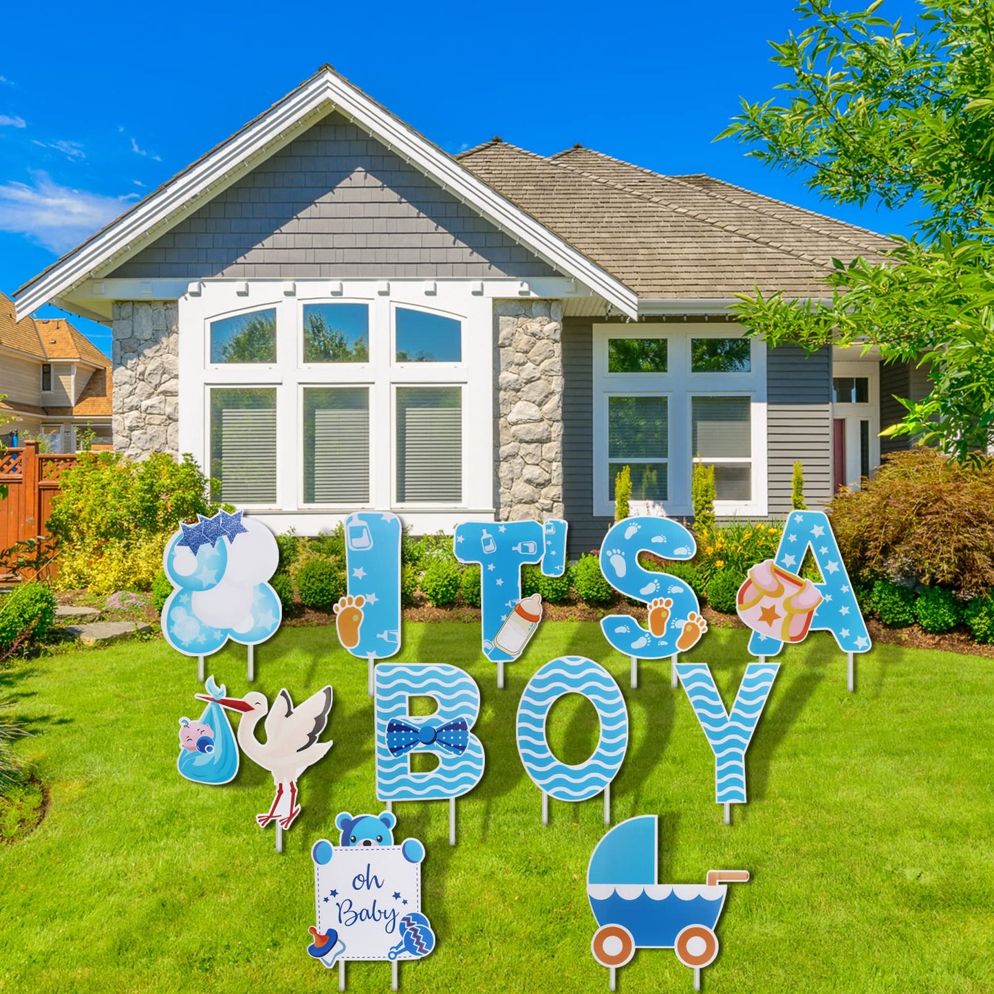 Eyoloty 11 Pcs Large It’s A Boy Yard Signs with Stakes,Blue Baby Shower Gender Reveal Signs Decorations,Welcome Home Baby Sign Waterproof Corrguated Plastic,Not Fade,Outdoor Lawn Garden Party Use