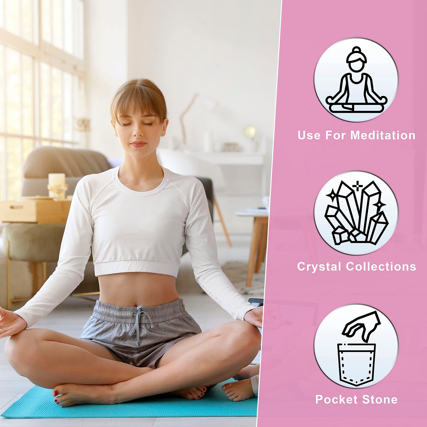 Crocon® 50mm Rose quartz Heart stone Big Heart Shape gemstone Puff Stones Set 450 + Carats Pocket Crystal Healing Tumble Collection Palm Worry Stone Good Luck Meditation Gift Craft Home Decor