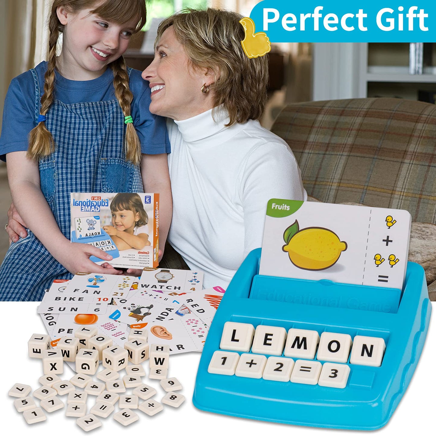 Educational Toys Learning Games for Kids 3-8, Matching Letter Spelling Early Math Game for Preschool& Kindergarten Kids Boys and Girls Light Blue ,Christmas Birthday gift for 4 5 6 7 boys girls
