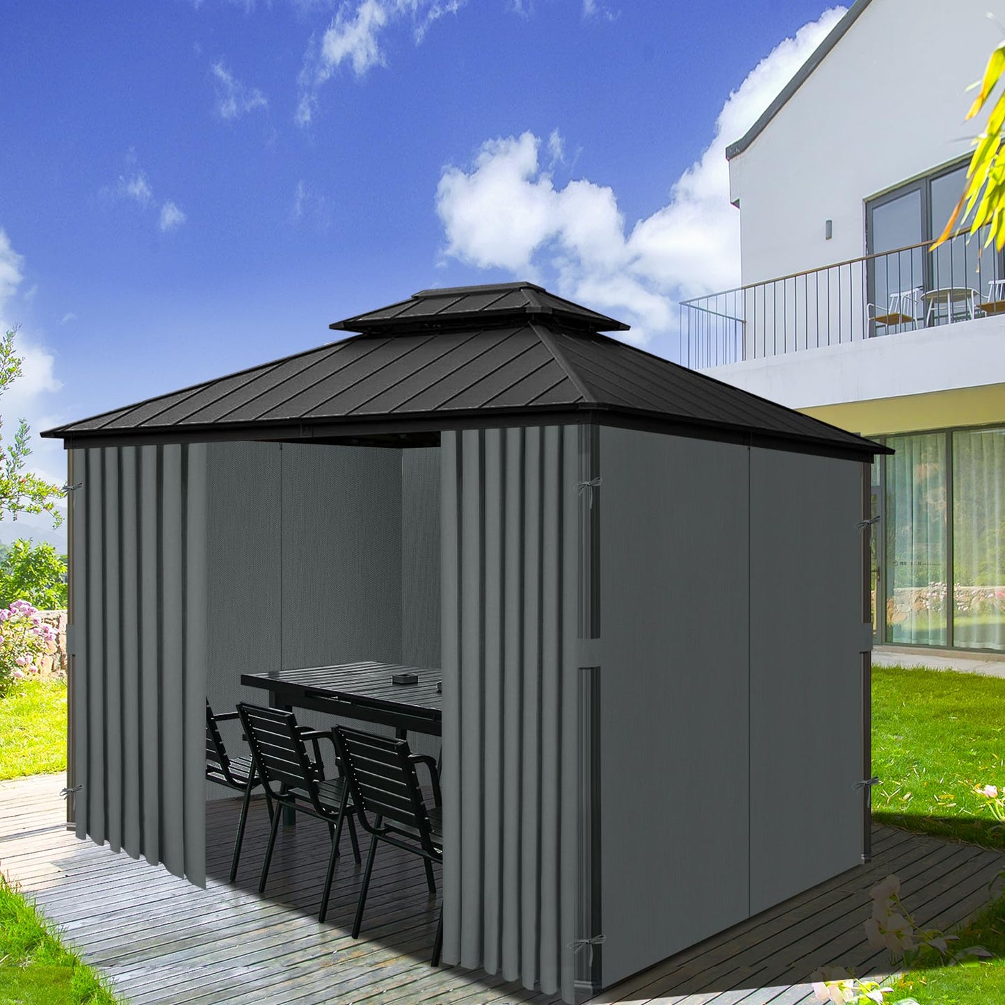 Bstge 10'x12' Gazebo Curtains Outdoor Waterproof, 4-Panels Sidewalls with Zipper, Universal Replacement for Patio Privacy Screen(Only Curtains)