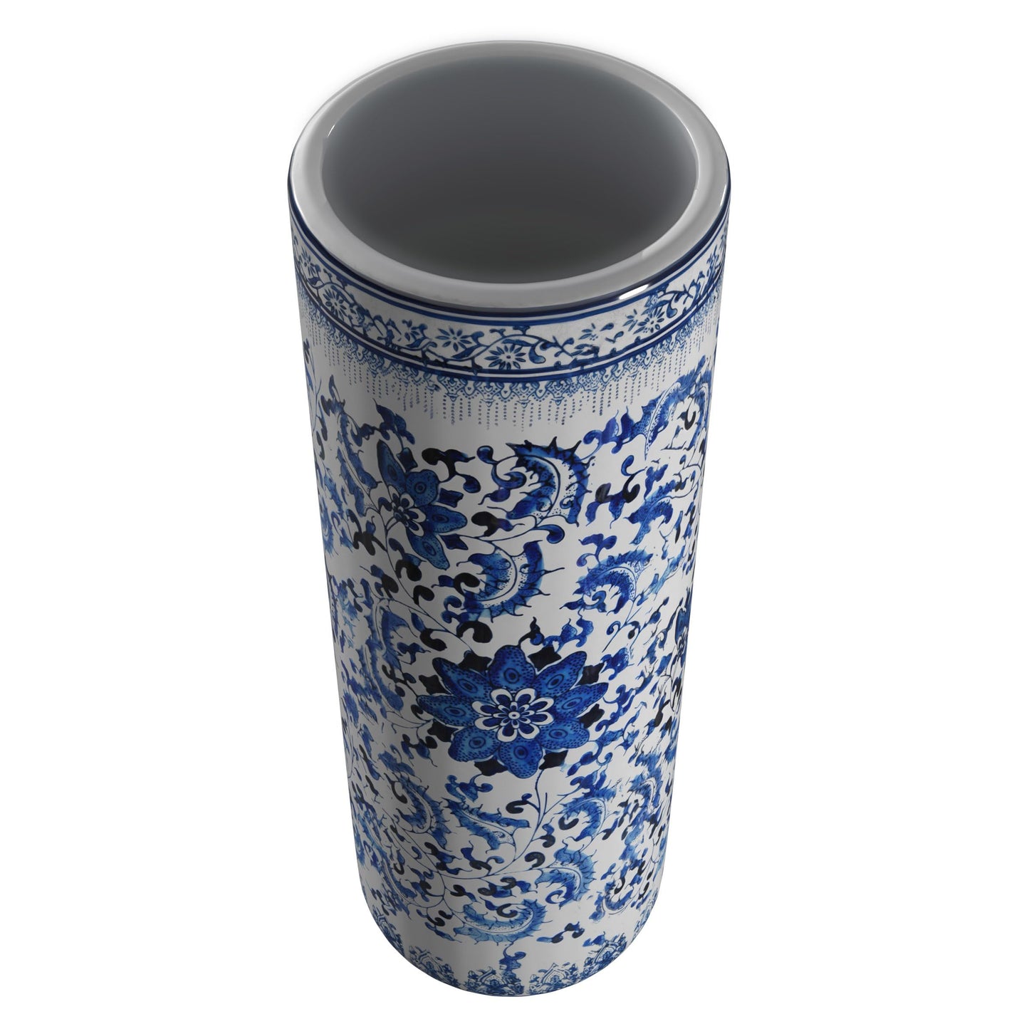 Red Lantern 24" Floral Blue & White Porcelain Umbrella Stand