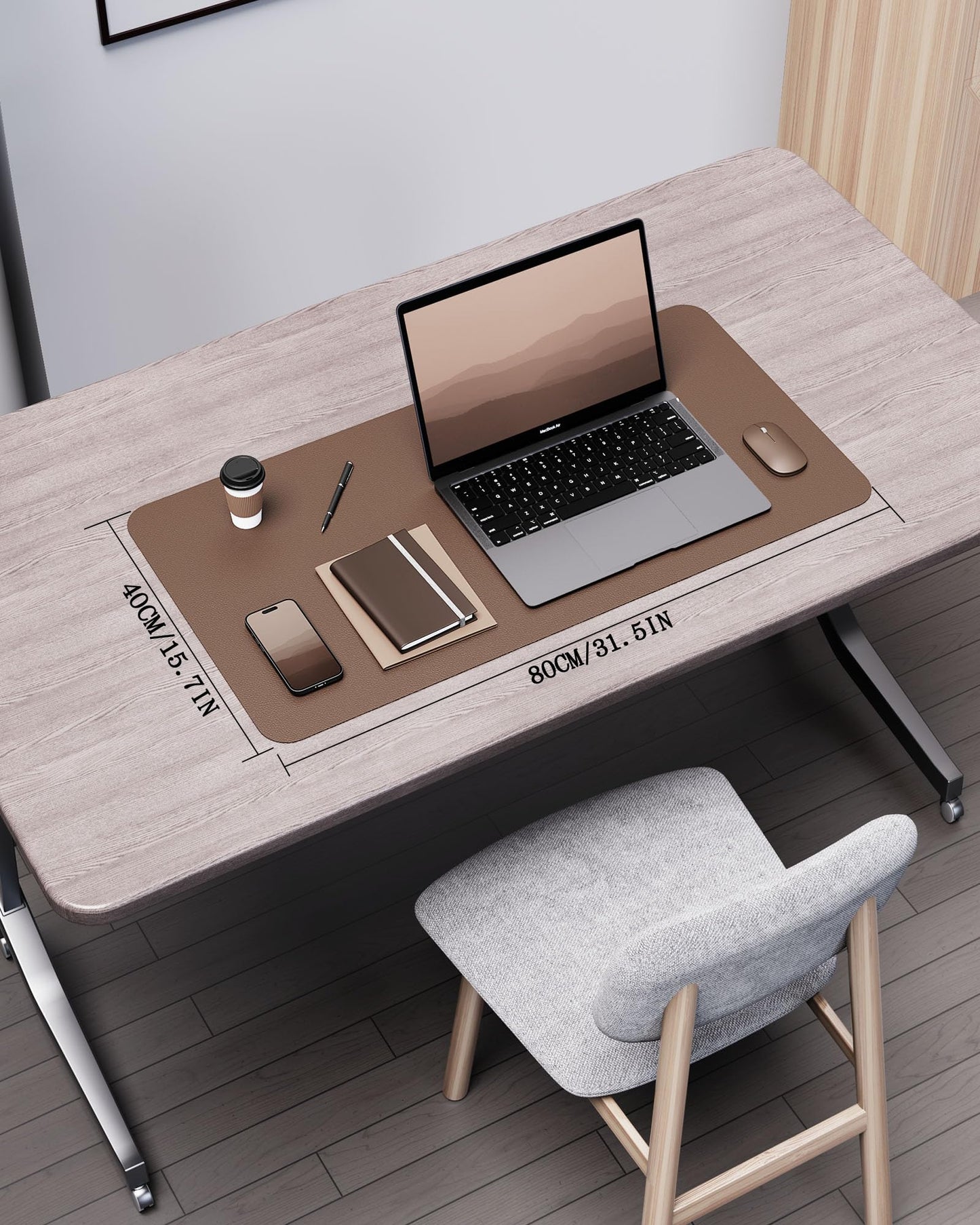 YSAGi Double-Sided Desk Pad, 31.5"x15.7"Leather Desk Mat, Eco Cork Desk Pad Protector,Large Mouse Pad,Waterproof Desk Blotter for Office/Home(Coffee)