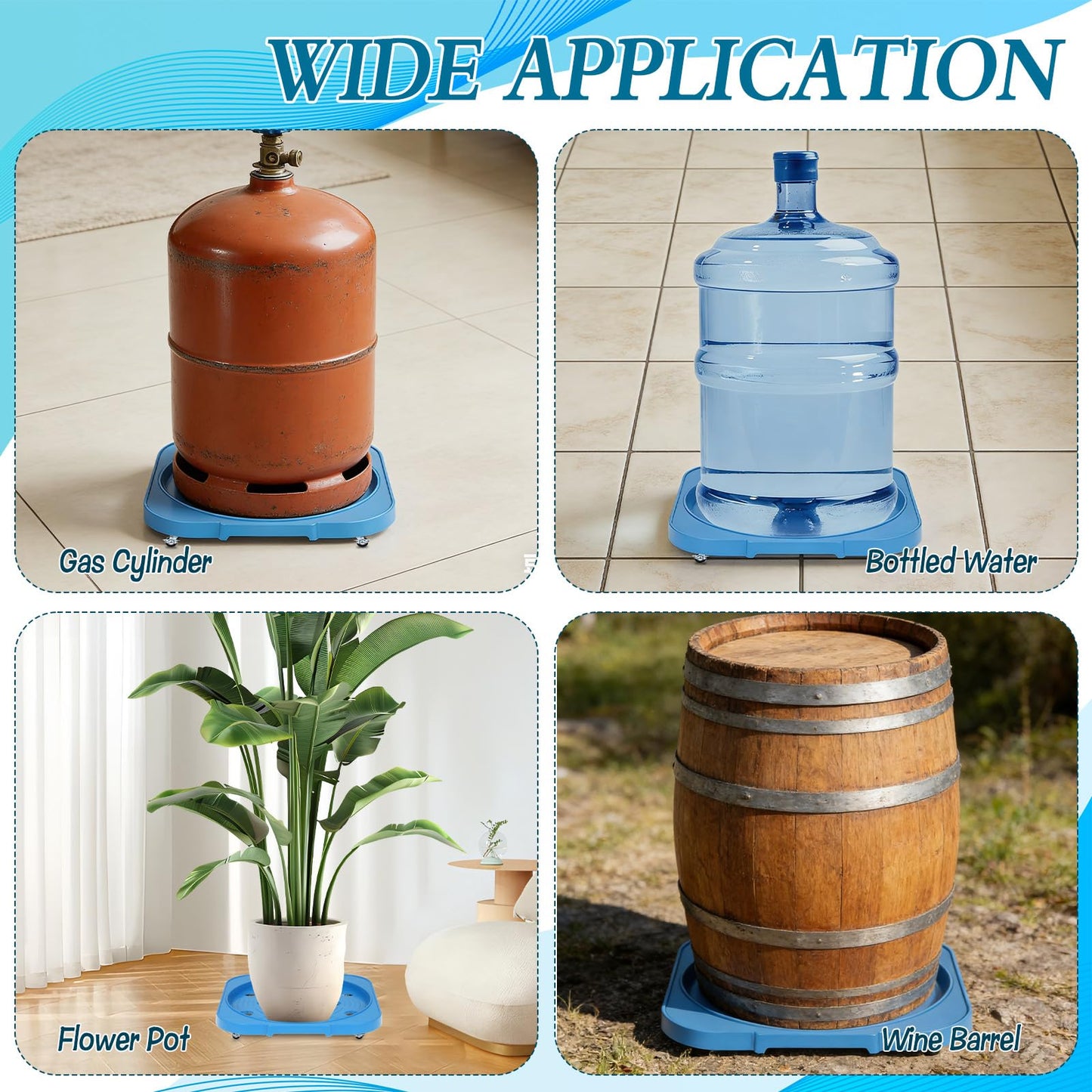 Wenceda 3 Pack 5 Gallon Bucket Dolly with 360° Swivel Casters, Heavy Duty 5 Gallon Water Bottle Jug Caddy, Garden Flower Pot Movers, Bucket Dolly for Bottled Water Flowerpots Toolboxes (11 Inch Blue)