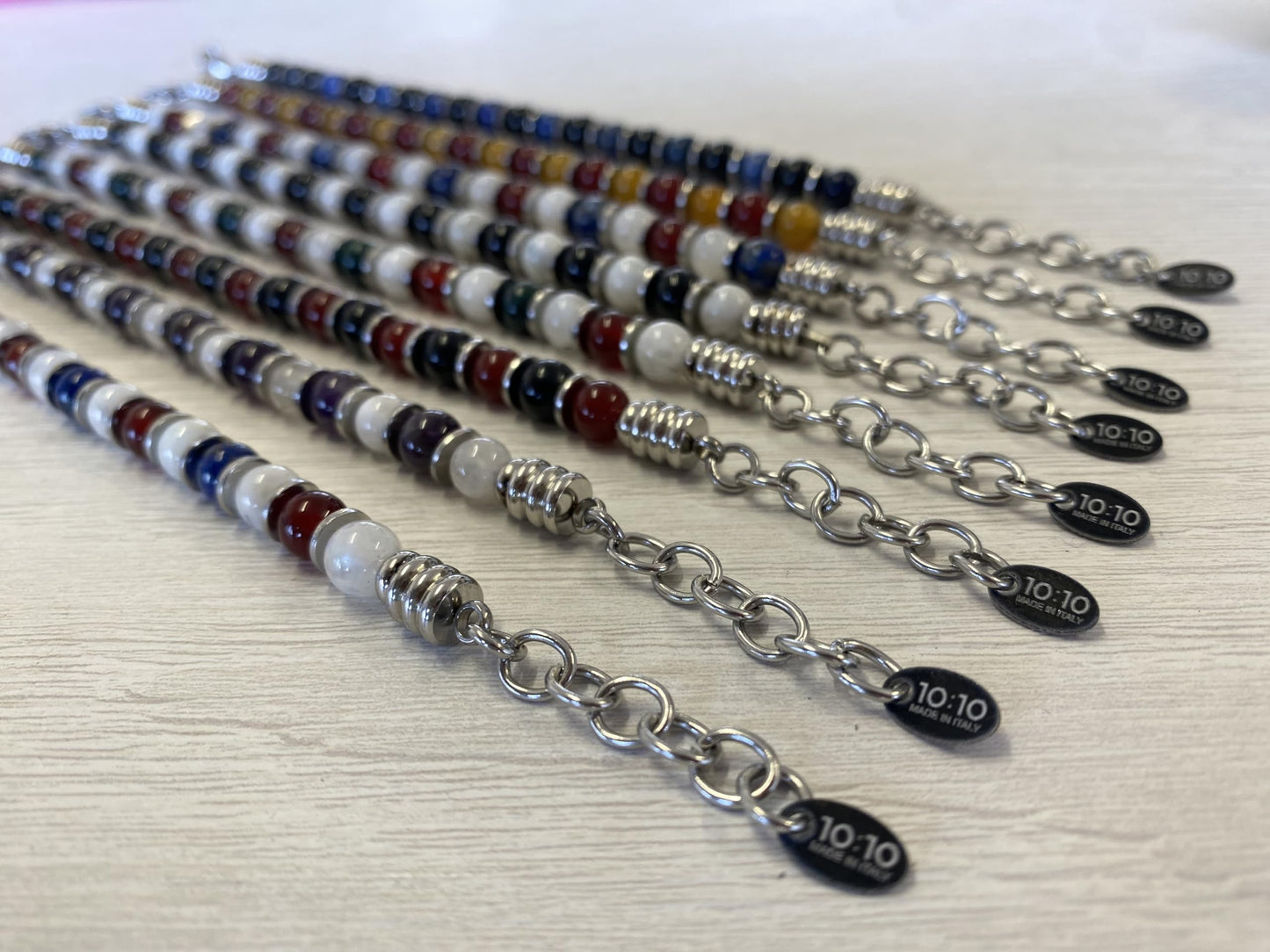 10:10 Beaded Bracelet for Men and Women β Natural Gemstone and Stainless Steel β Adjustable, Durable and Elegant β Made in Italy - Carnelian - Moonstone - Lapis Lazuli
