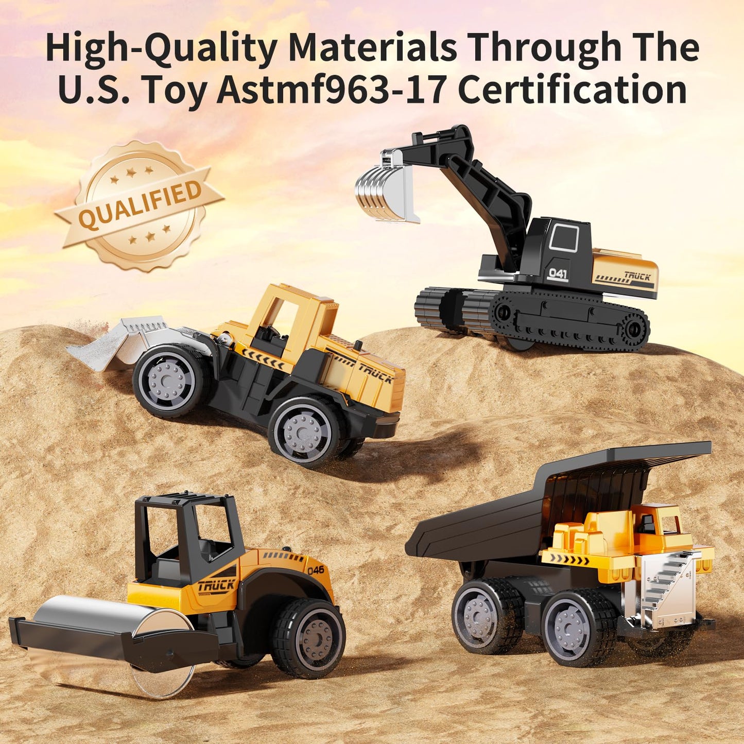 HONGTUO Alloy Mini Construction Vehicles, 8Pcs Die-cast Construction Toys Set, Excavators Mixer Truck Bulldozers Forklift Dump Truck, Pull Back Car Toys for Toddlers Kids Boys & Girls