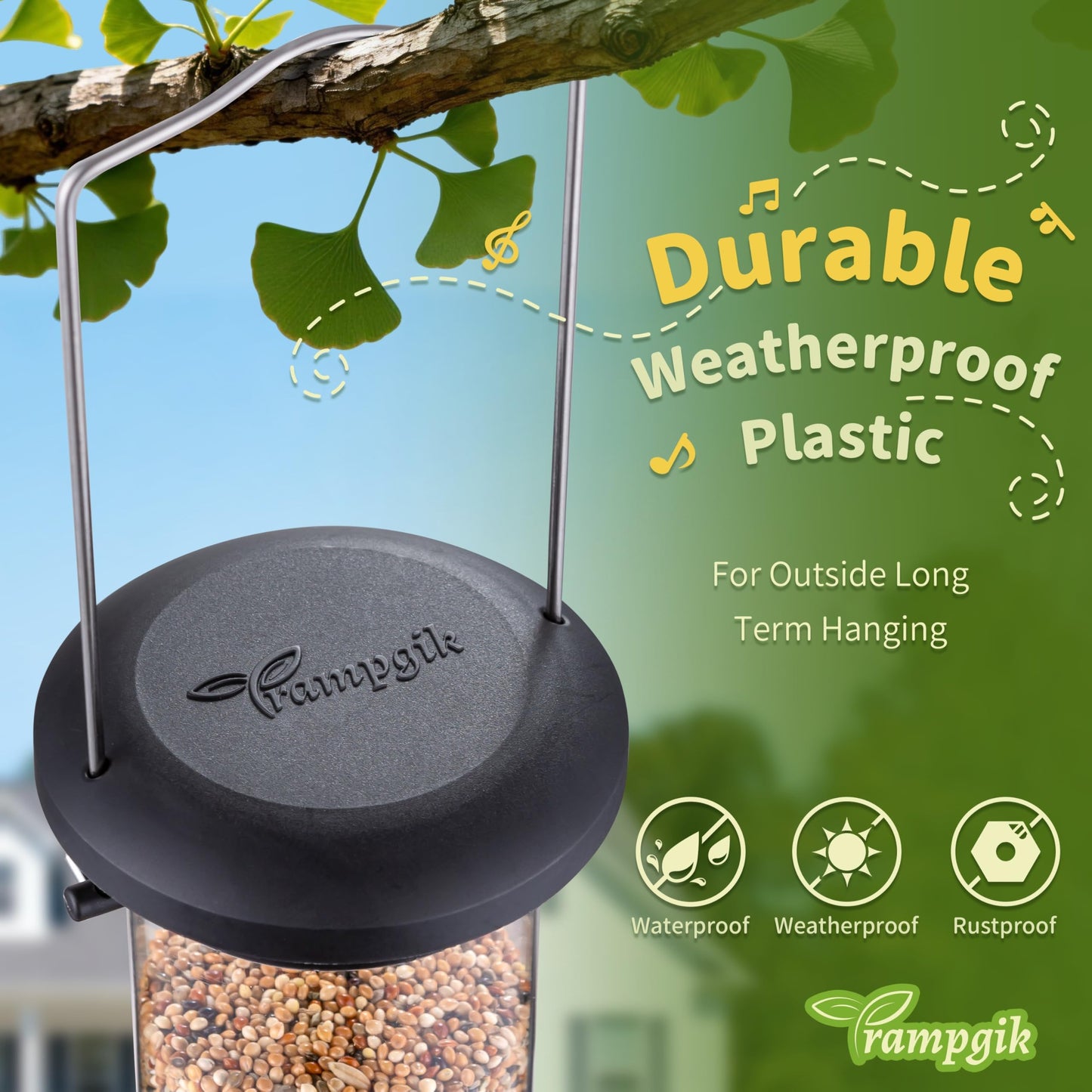 Trampgik Bird Feeders for Outdoors Seed Catcher,6 Port Wild Bird Feeders with Tray,Bird Feeders for Outside Hanging for Cardinal 13 Inch,Black,Pack of 2