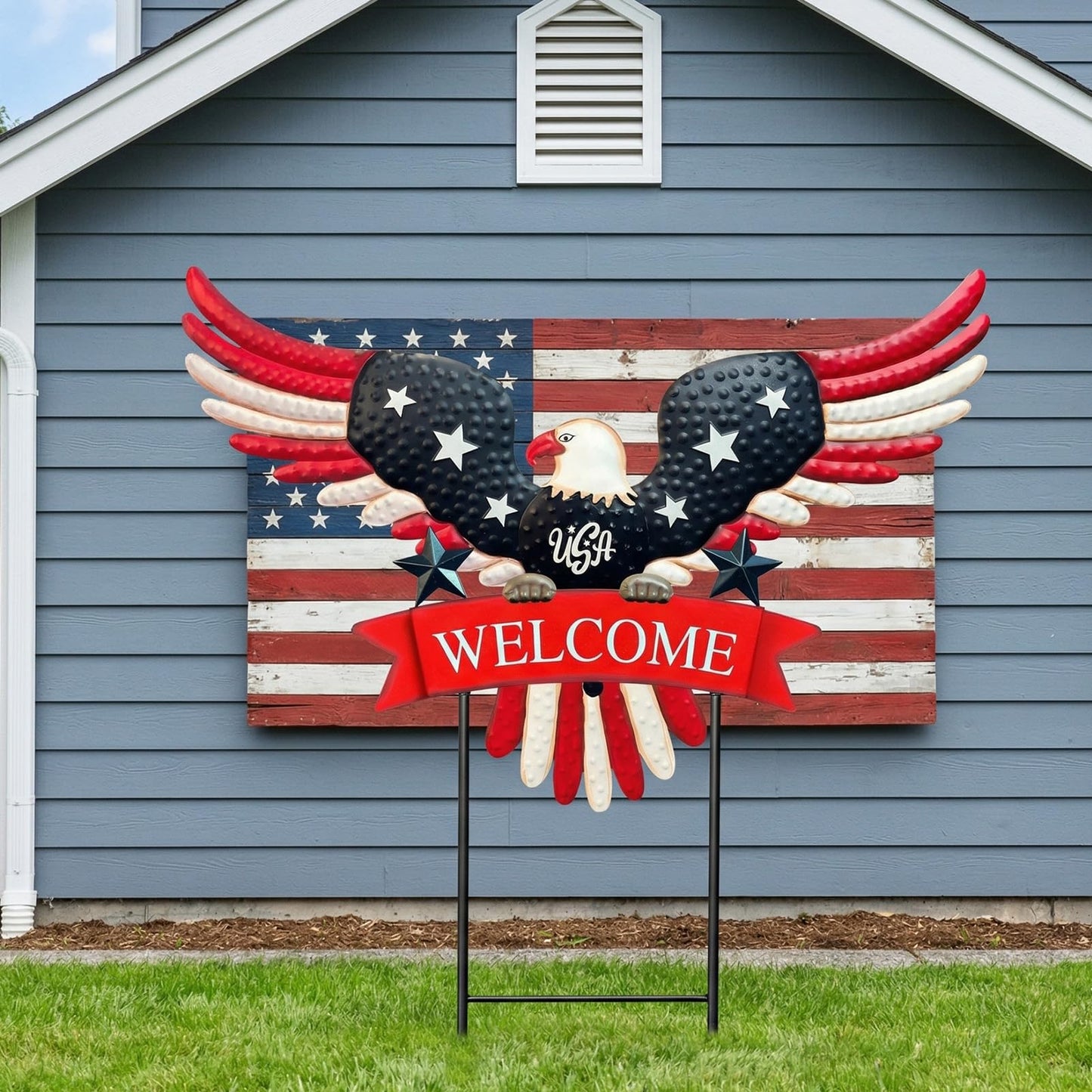 4th of July Decorations Outdoor,37" Americana Eagle Metal Decorative Garden Stakes for Memorial Day Independence Day Patriotic Garden Decor, Red White Blue 250th Anniversary Welcome Yard Signs