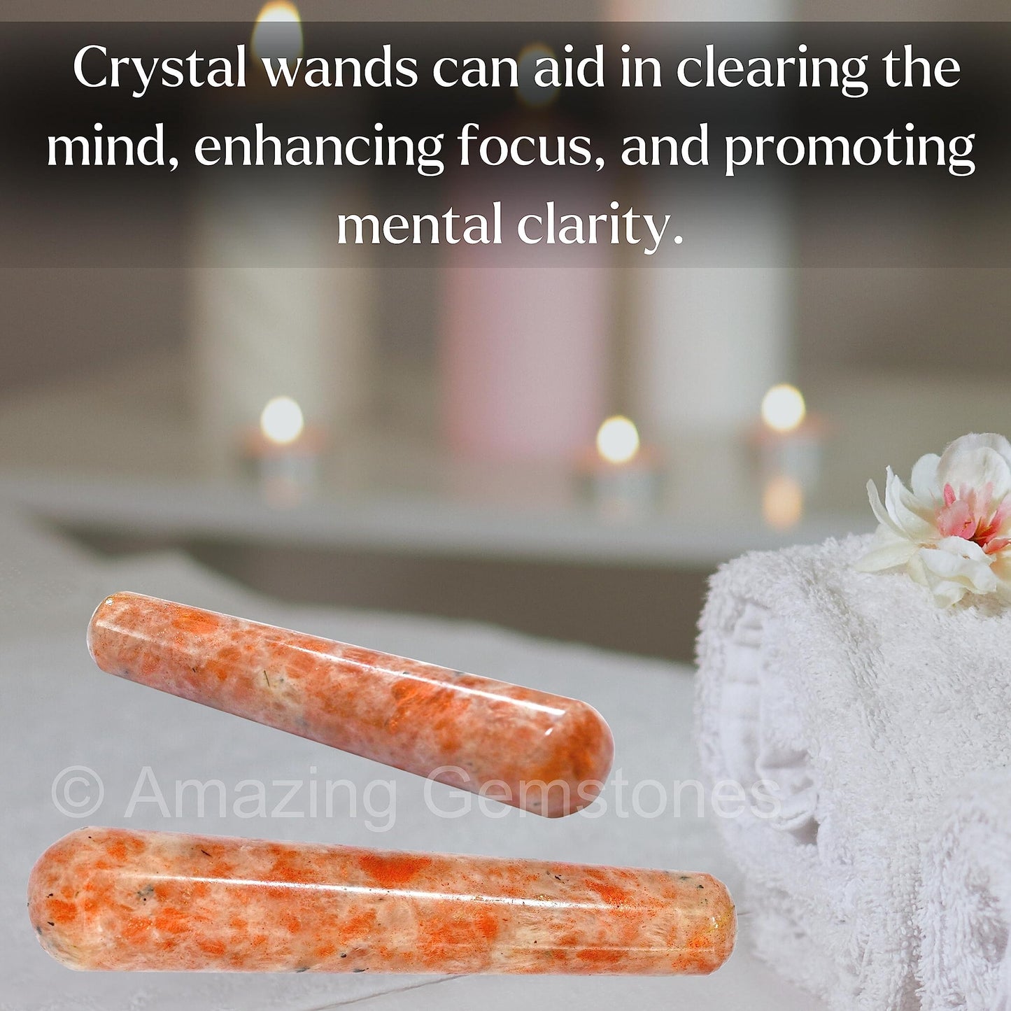 Amazing Gemstone Sunstone Crystal Wand Massage Stick - Pelvic Wand Gua Sha for Adults - Crystals and Healing Stones Massage Wands for Adults Gifts (Smooth)