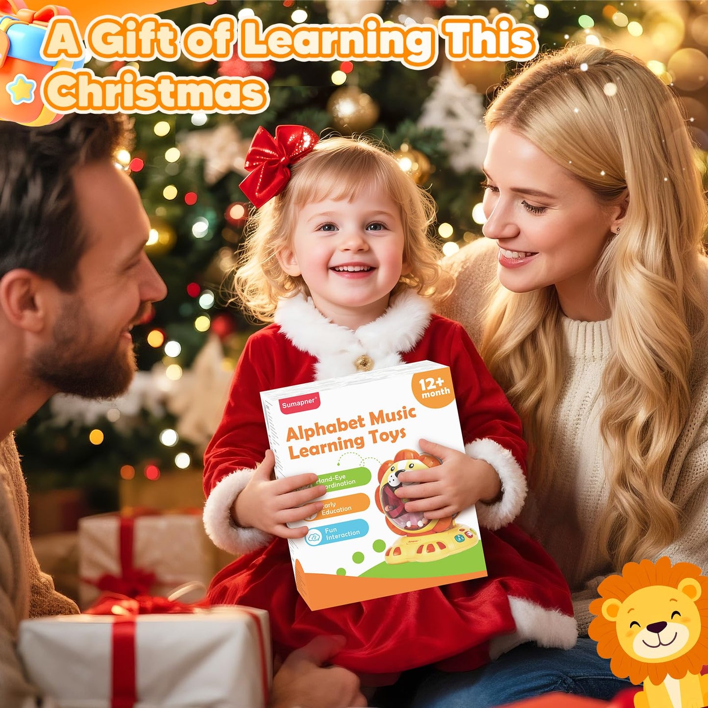 Alphabet Learning Toys for Toddlers 1-2 Year Old, Lion Spin and Sing ABC Letter Interactive Toys with Lights Sound, Musical Educational Toys for Boys Girls Kids, First Christmas Birthday Gift