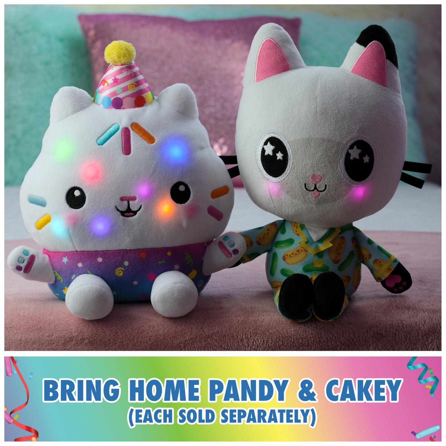 Gabby's Dollhouse Celebrations, Sprinkle Party Cakey Cat Plush, 10-Inch Interactive Stuffed Animal with Sounds, Kids Toys for Girls & Boys Ages 3+