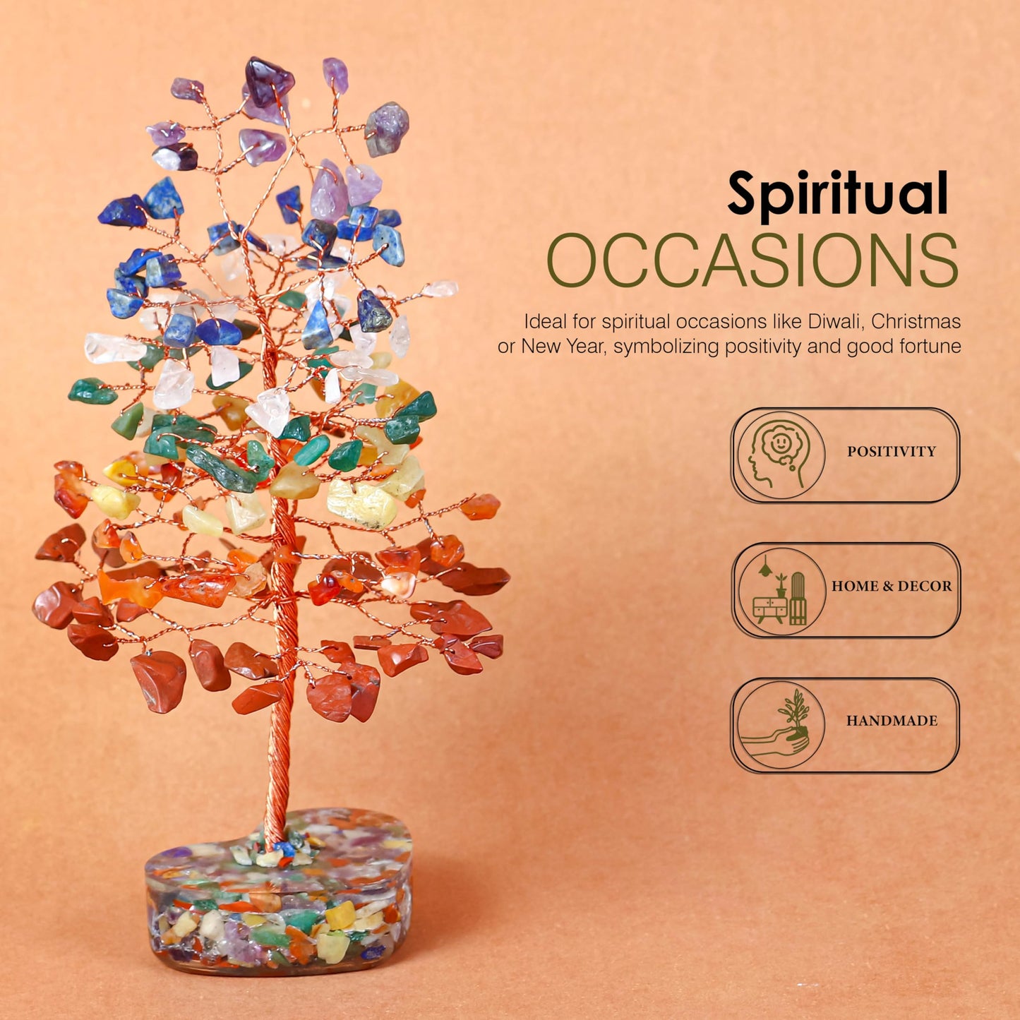 Crocon® 7 Chakra Heart Shape Base Crystals Tree, Birthday Gifts for Women, Healing Crystals Tree of Life, Positive Energy, Good Luck, Home Office Decor Gifts, Gift for Women - Sister Mom & Grandma