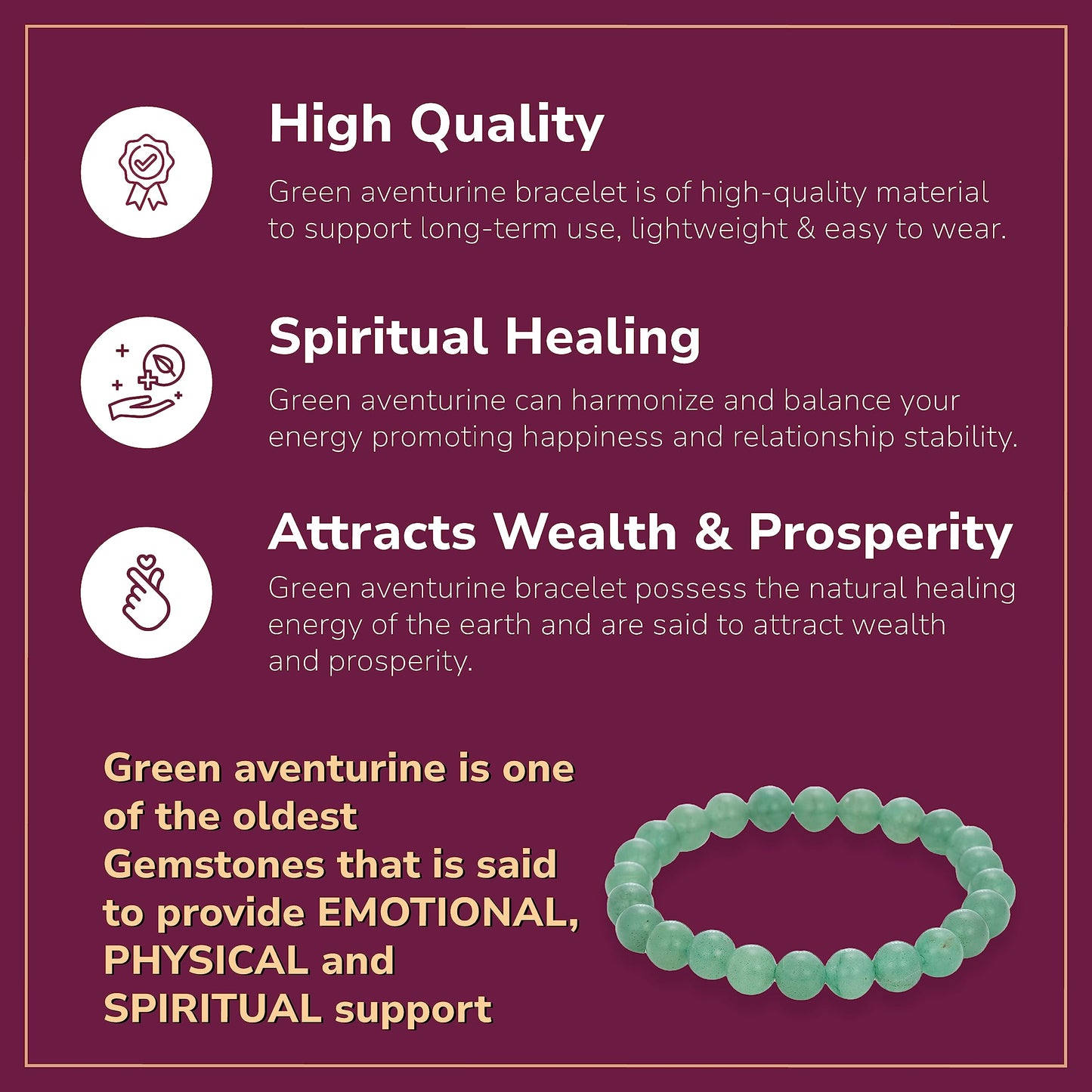 Crystal Vibe Natural Green Aventurine Bracelet - Wealth Bracelet - Money Bracelet for Prosperity - Healing Crystal Beaded Bracelet for Women Men - Adjustable Size