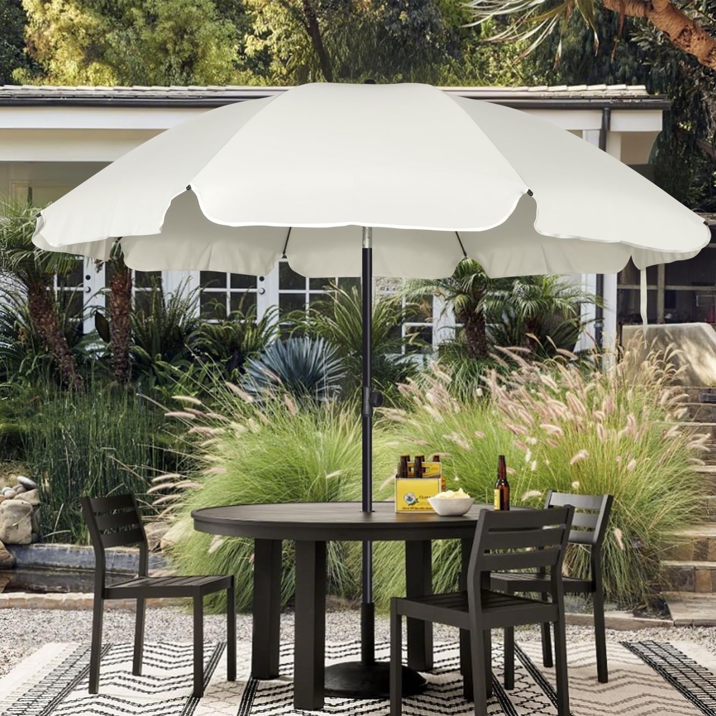 Blissun 6.5ft Patio Umbrella with Push Button Tilt & Height Adjustable, UV50+ Sun Protection with Sturdy Fiberglass Ribs & Iron Pole, Market Umbrella for Outdoor Table Garden Backyard Beach, Cream White