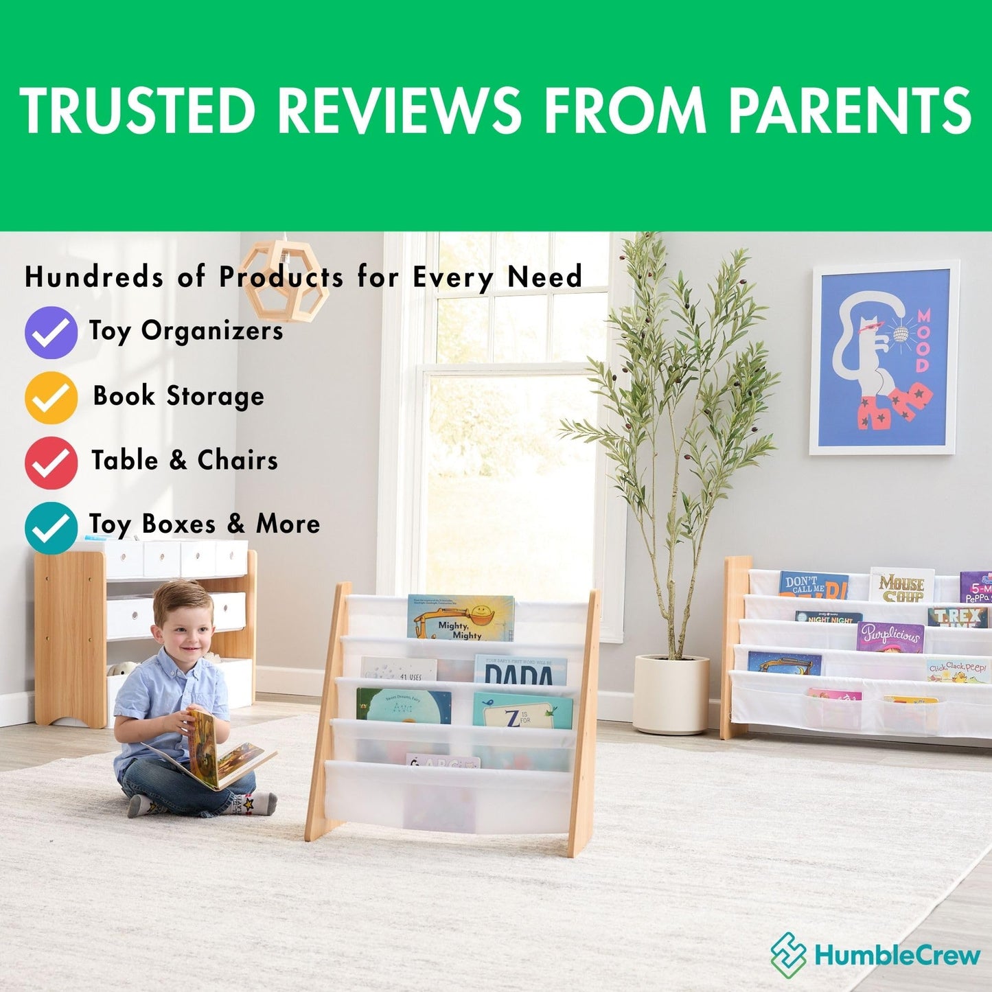 Humble Crew Toy Storage Organizer with Top Shelf and 9 Removable Bins, Natural/White – Toddler Bookshelf with Toy Organizer - Modern Toy Rack Ideal for Kids' Rooms, Playrooms, and Nurseries