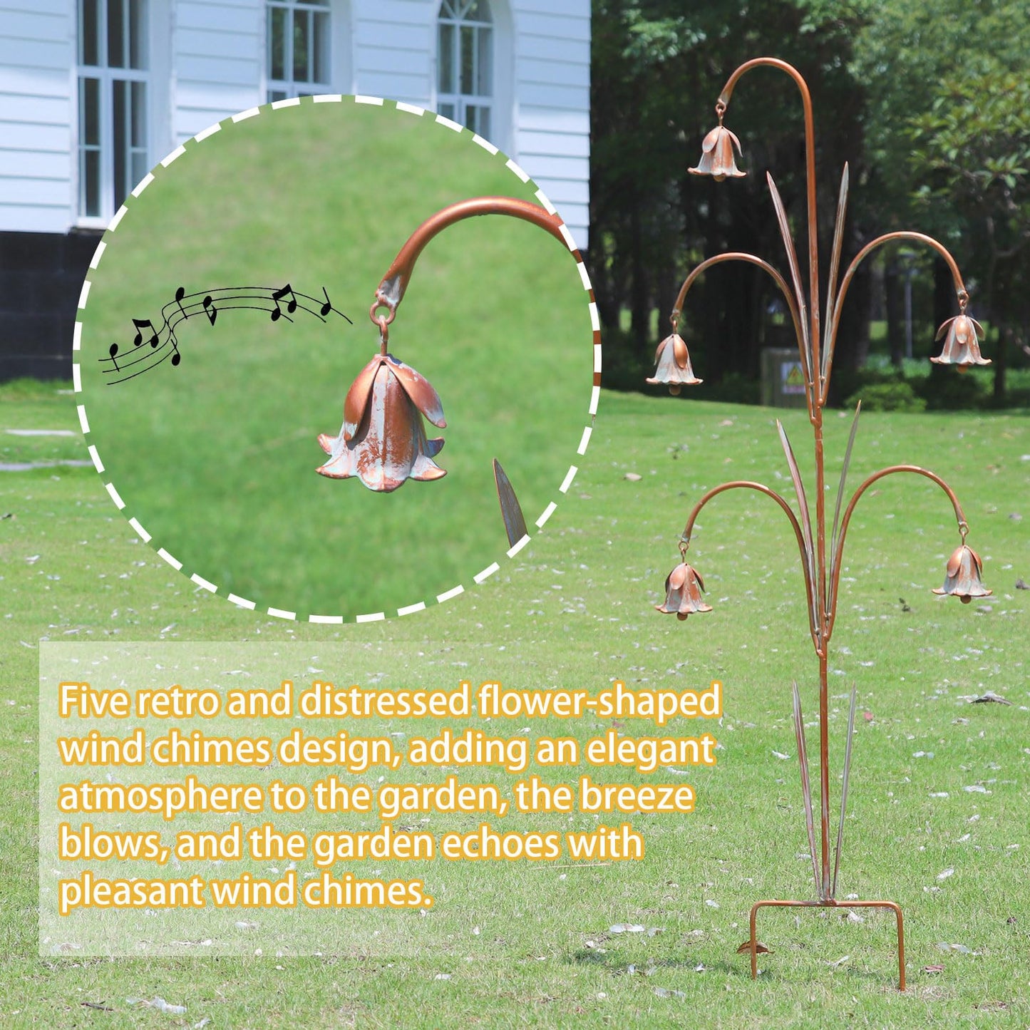 MNRYLKB Gardens Metal Flowers with Bells for Outside Garden Art, Decorative Garden Stakes, Outdoor Decoration for Patio Garden Decor.