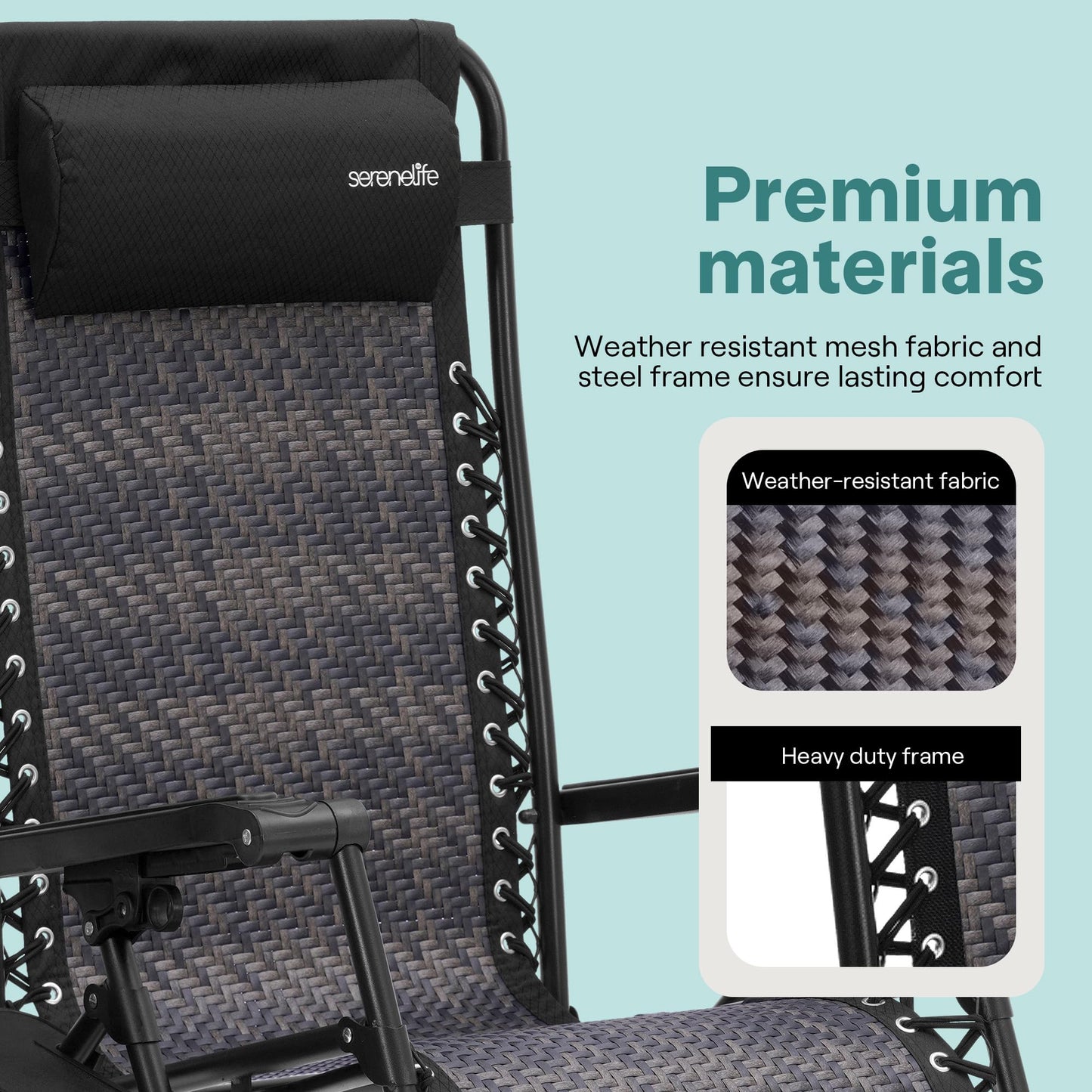 SereneLife Zero Gravity Lounge Chair Set of 2 – Outdoor Reclining Patio Chairs with Rattan Side Table, Cup Holder & Pillow Foldable Lawn Chairs for Patio Furniture, Garden, Beach, or Indoor Relaxation