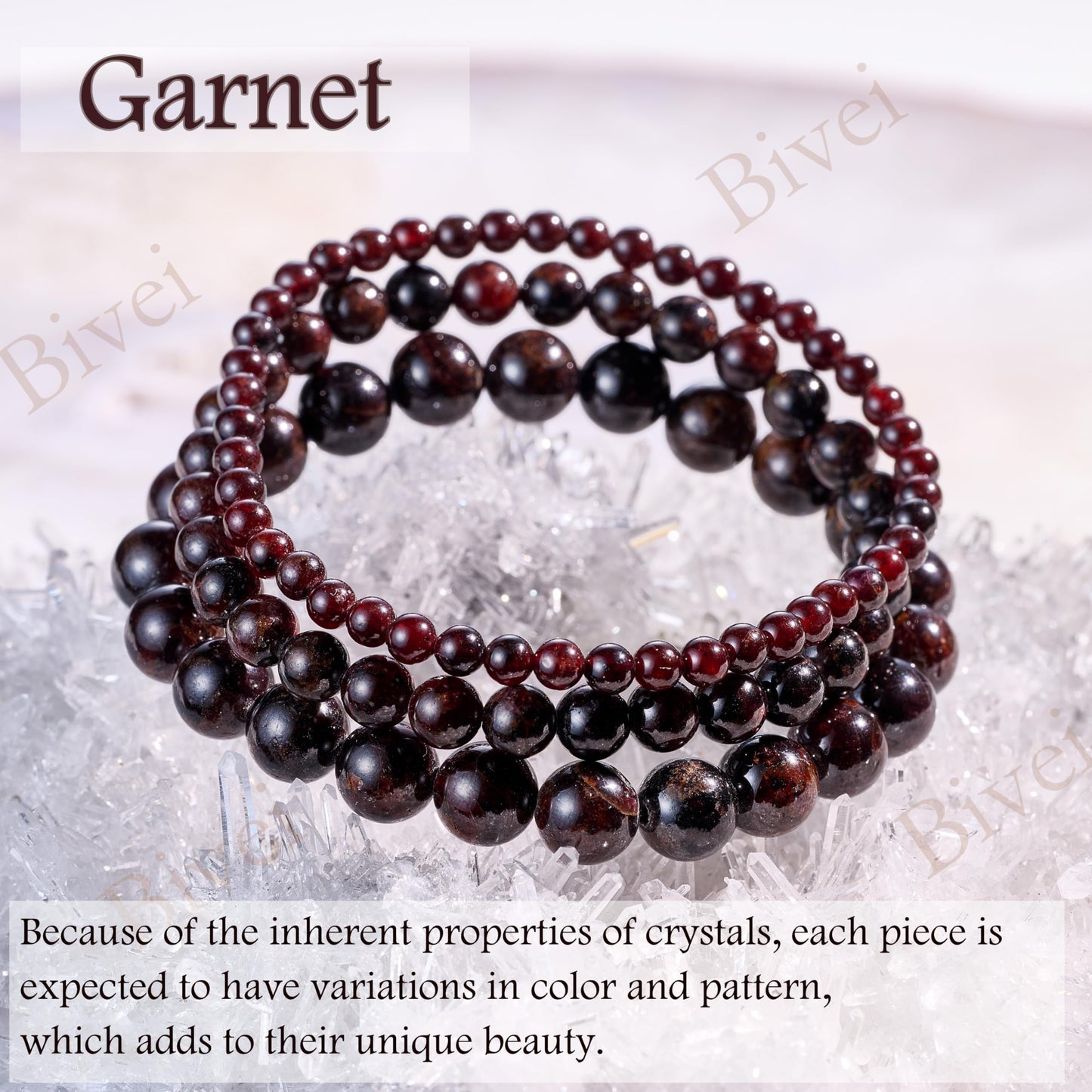 Bivei Garnet - Passion and Energy - 8mm Beaded Bracelets for Women Handmade Semi Precious Natural Stone Stretch Elastic Jewelry Yoga Protection Gifts