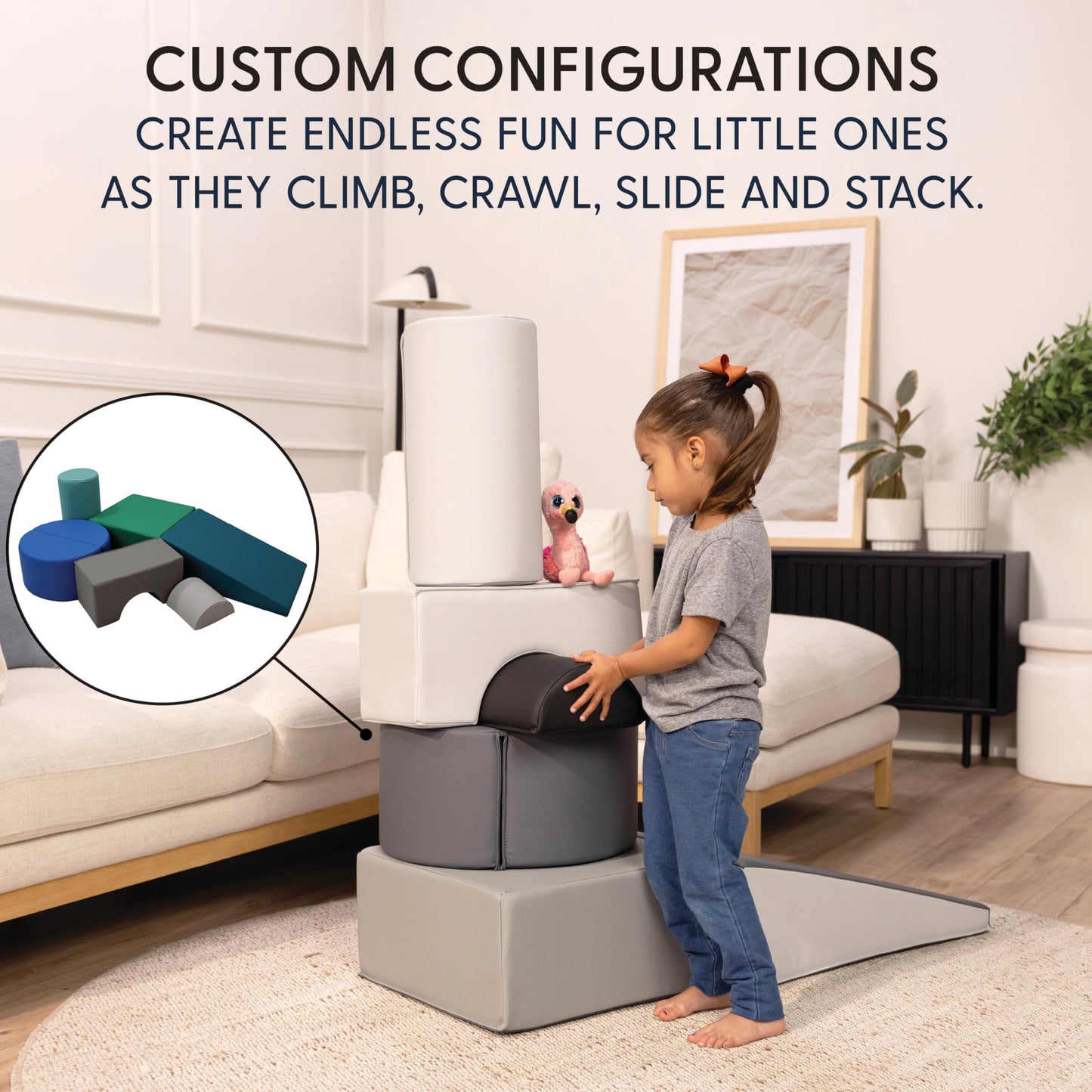 FDP SoftScape Playtime and Climb Multipurpose Playset for Infants, Toddlers 10m-2yrs Climber and Block Play, Learn Gross Motor Skills at Home or Daycare (6-Piece) - Gray/Light Gray, 12364-GYLG