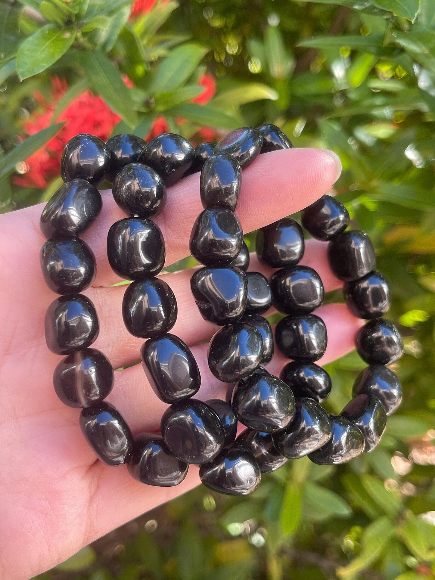 GAF TREASURES Black Obsidian Crystal Nugget Bracelet, Genuine Black Obsidian Tumbled Gemstone Bracelet, Healing Crystal Bracelet, Gift for Men & Women (1)
