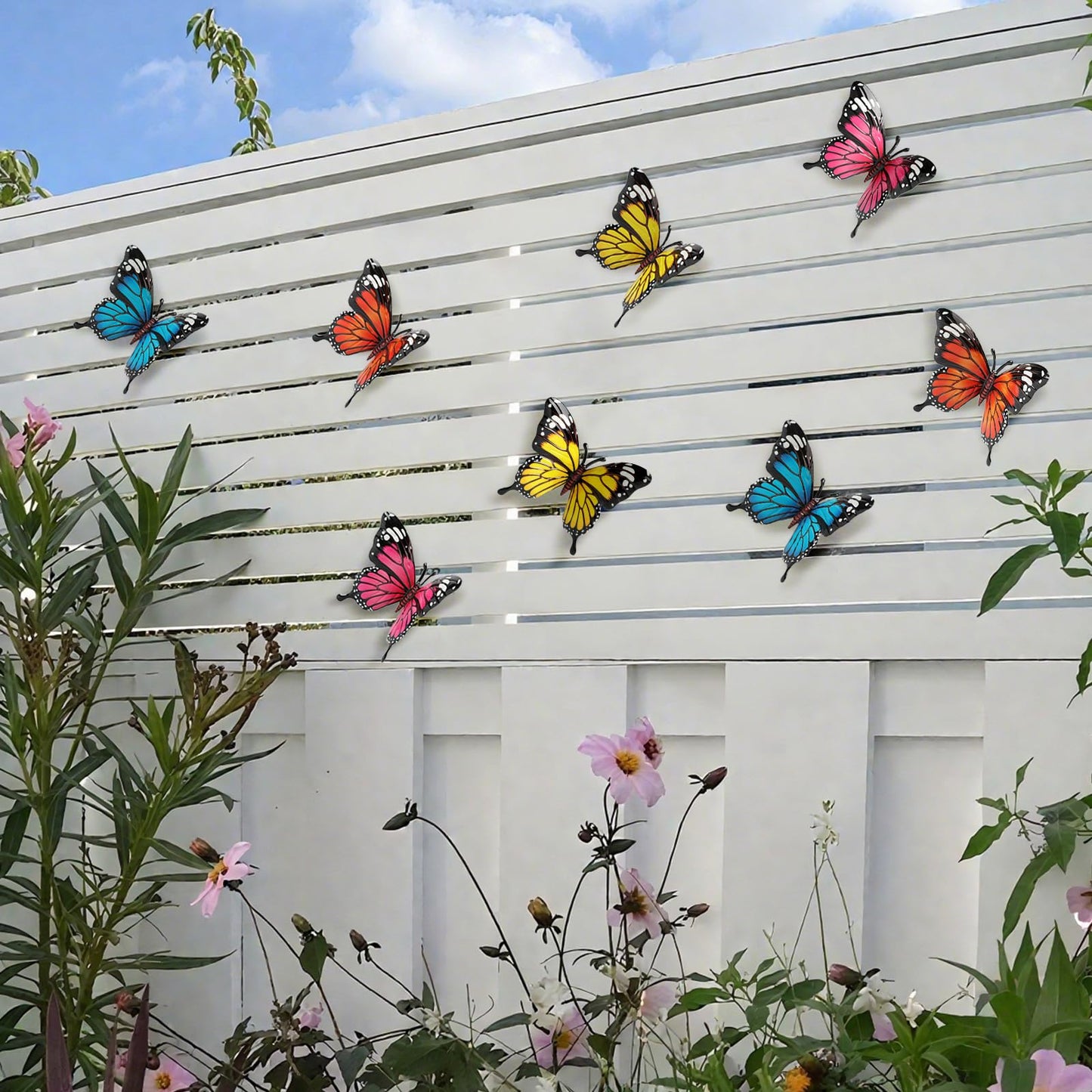 LSFFM 4 Pack Metal Butterfly Decorations, 6.7 in Butterfly Wall Art Sculpture Hanging Decor, Metal Butterflies Outdoor Decor for The Garden, Patio, Fence, Home, and Yard