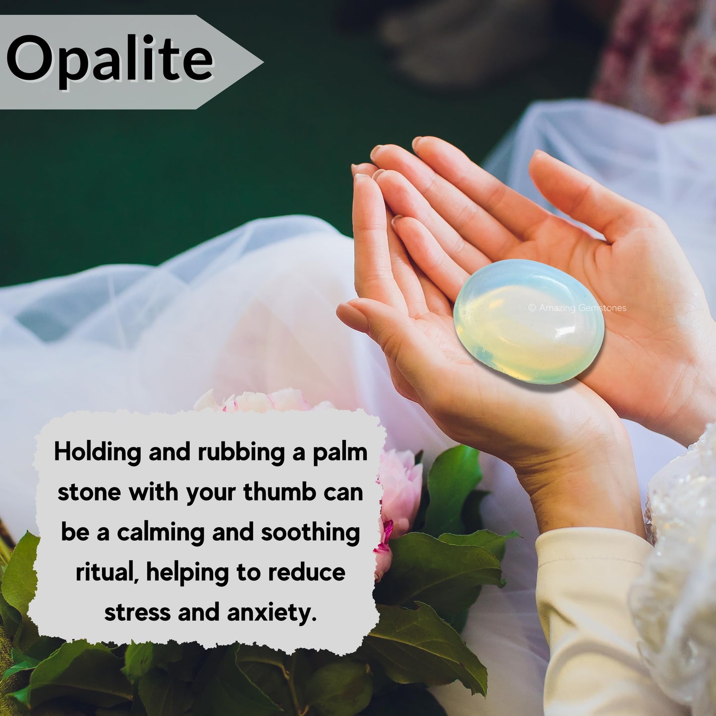 Amazing Gemstone Opalite Crystals and Healing Stones - Large Palm Stone Crystals Piedra - Crystal for Good Luck, Balanced Positive Energy, Meditation - Unique Stocking Stuffers Gifts for Women, Men