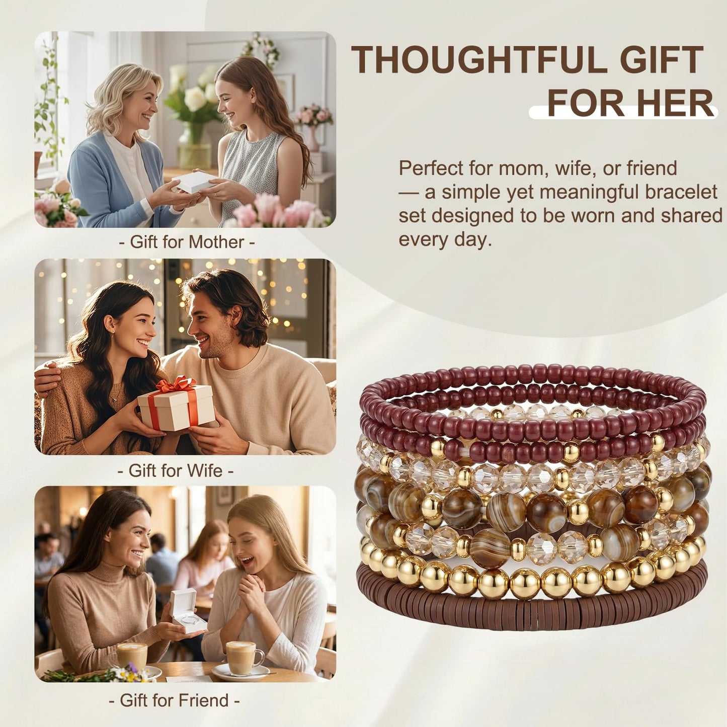 Ysenchan 7 Pcs Gold Beaded Bracelets for Women Trendy, 14K Gold Plated Stackable Stretch Bracelets Set, Adjustable Elastic Gold Bead Strand Jewelry, Hypoallergenic Gift for Women