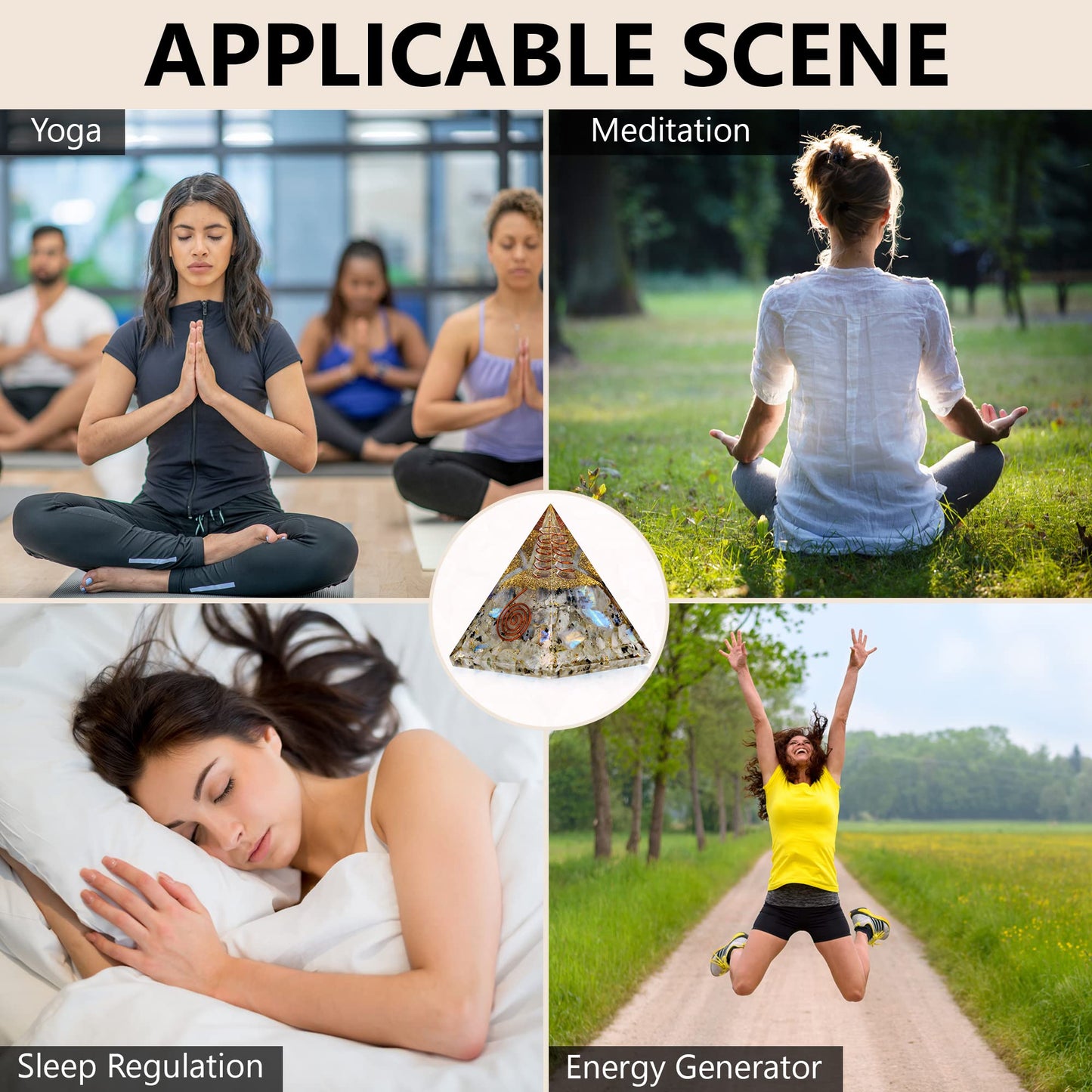 Anaya Agate Moonstone Orgone Pyramid, Rainbow Moonstone Crystal Pyramid, Orgonite Pyramid for Protection, Spiritual Crystals and Healing Stones, Meditation Pyramid for Stress Relief, Luck, Wealth