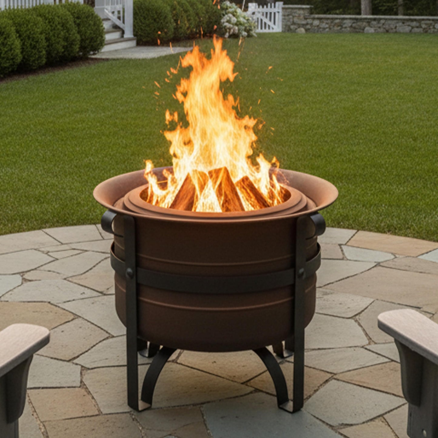 Sunnydaze 23-Inch Cauldron-Style Smokeless Wood-Burning Fire Pit with Cover and Poker - Steel Outdoor Smokeless Fire Pit for the Backyard