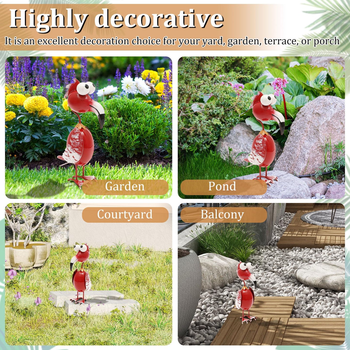 bigjvbfv Metal Decor Yard Art, Cute Outside Garden Decoration for Home, Rust Resistant Weatherproof Outdoor Garden Statues for Patio, Lawn, Multi Scene Ornamentation (Red)