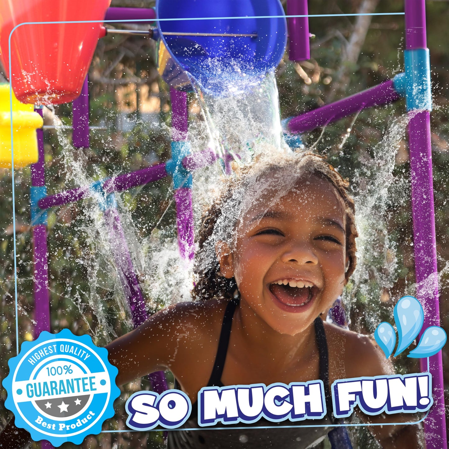 PUDDLE SPLASHERS Outdoor Water Play for Kids, Backyard Waterpark Sprinkler Summer Toy, Fun Outside Play Structure for Kids with Sprinkler, Water Buckets and Splash Wheels, Family Backyard Waterpark