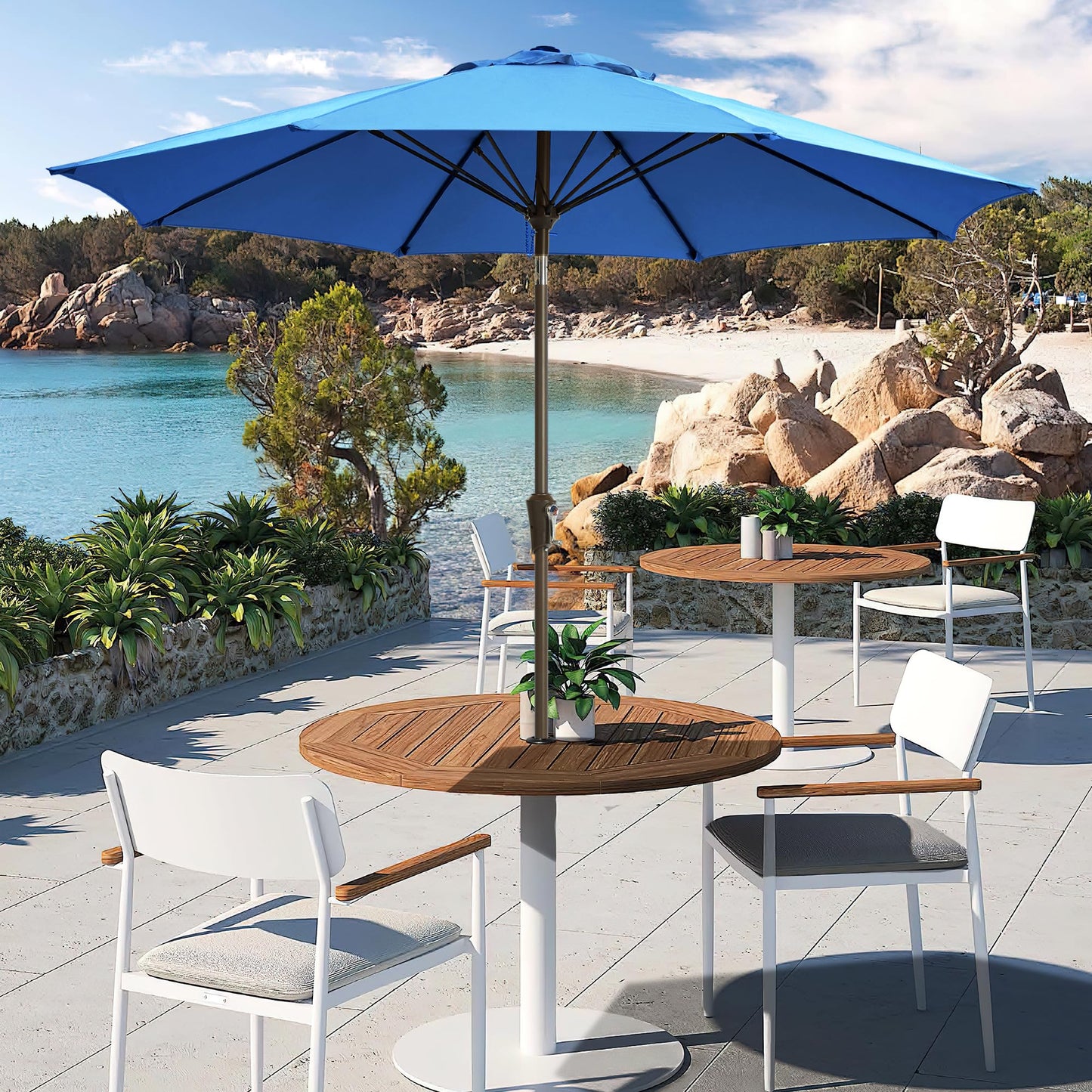 LOUNZY 9FT Large Outdoor Patio Umbrella Table Umbrella-UV Resistant,Easy Push Button Tilt and Crank,8 Sturdy Fiberglass Ribs Pool Umbrella for Patio,Backyard,Deck,Yard,Market,Blue