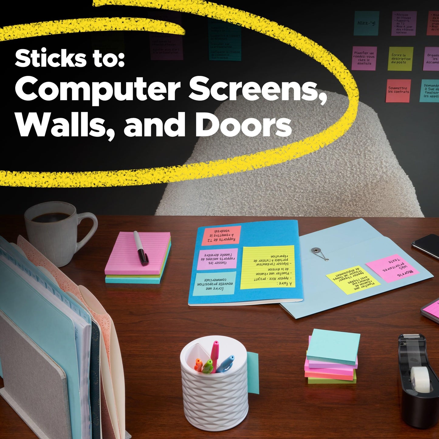Post-it Super Sticky Notes, 18 Sticky Note Pads, 1 7/8 x 1 7/8 in., School Supplies, Office Products, Sticky Notes for Vertical Surfaces, Monitors, Walls and Windows, Energy Boost Collection