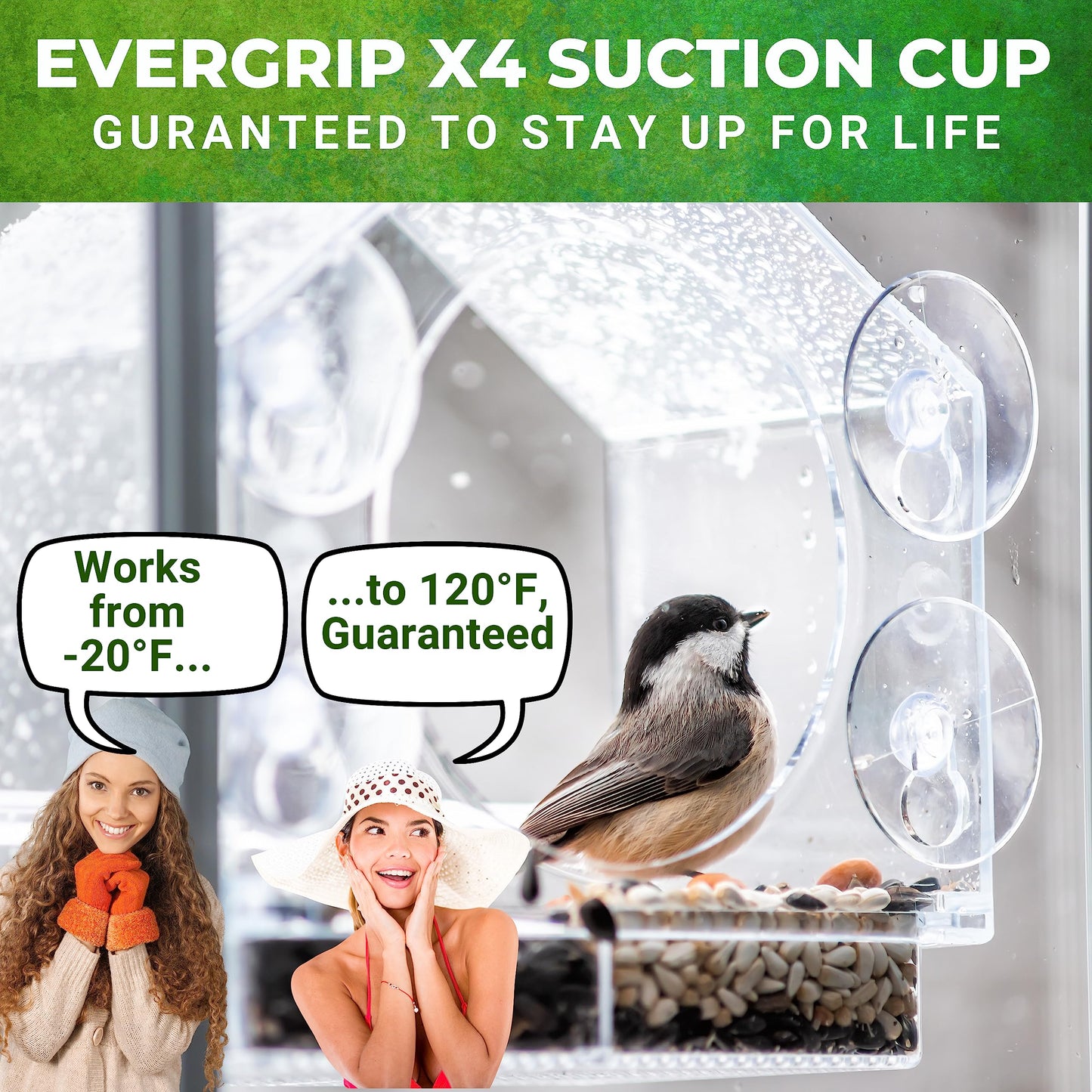 Nature Anywhere Window Bird Feeder - Weather Proof Transparent Acrylic Bird Feeders for Outdoors - Enhanced Suction Grip, Bird Watching for Cats, Easy-to-Clean, Outdoor Birdhouse Feeder (1 Unit)