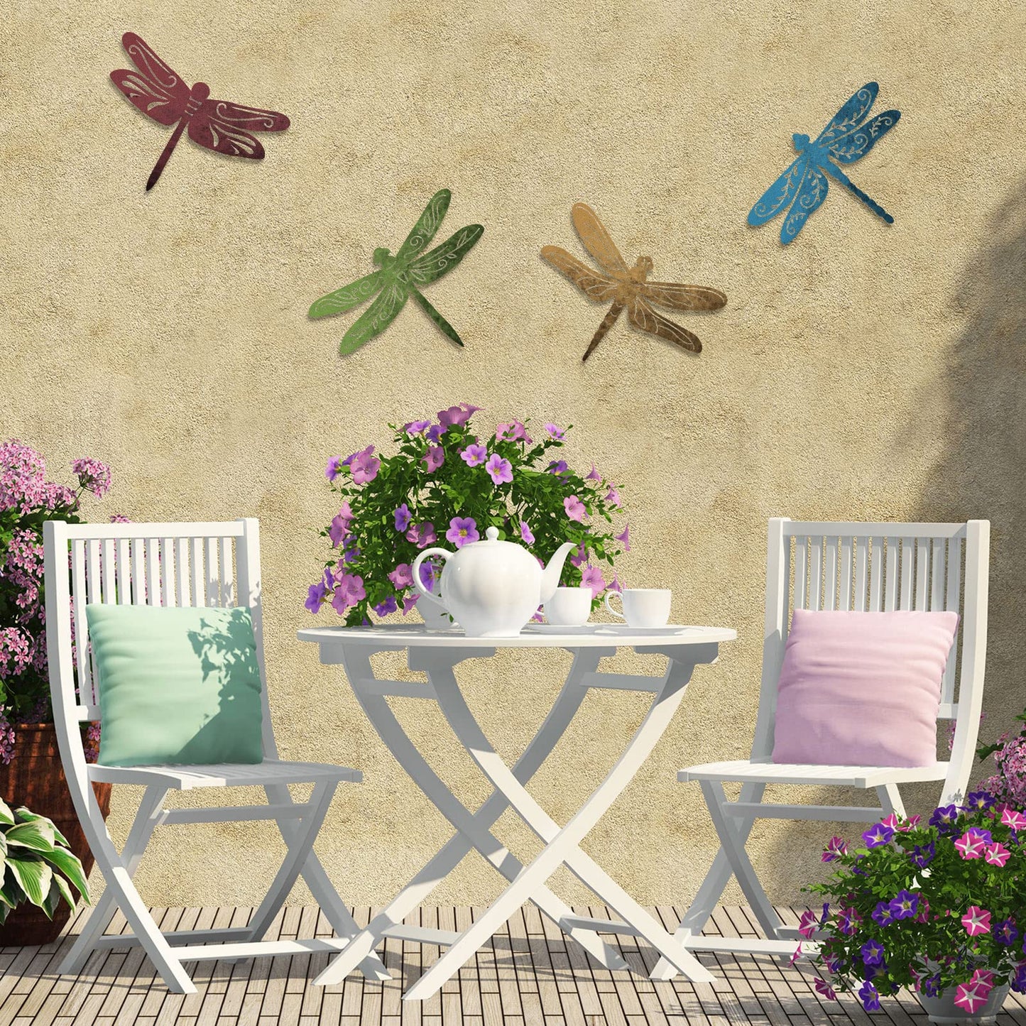 Teling 4 Pcs Metal Hummingbird Wall Art Metal Dragonfly Wall Decor for Modern Farmhouse Rustic Home Living Room Bedroom Kitchen Patio Indoor Outdoor Decor(Dragonfly)