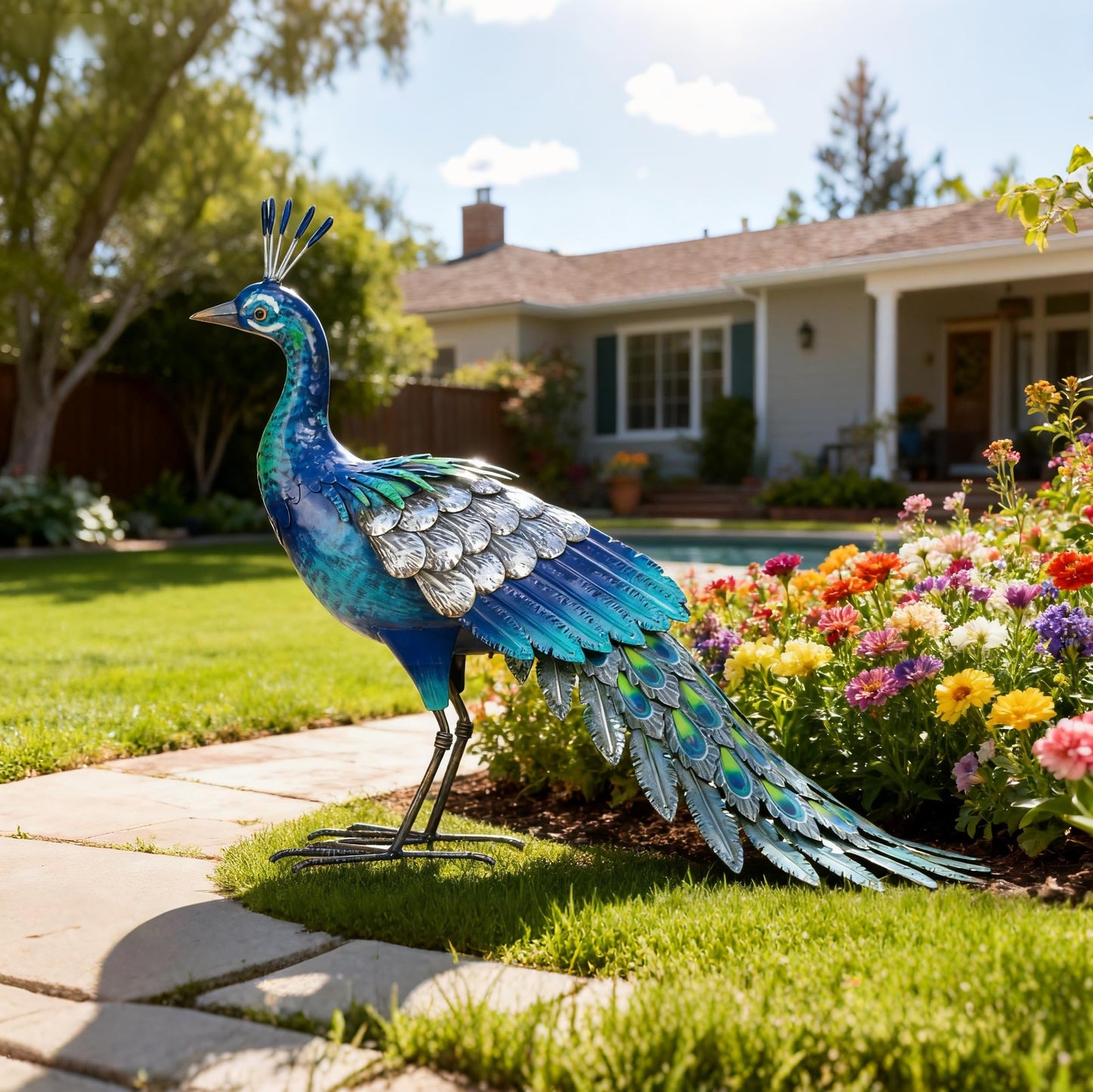 chisheen Metal Peacock Statue Garden Decor Yard Art Sculpture Outdoor Decoration for Lawn,Patio,Backyard,Housewarming Birthday Gifts for Women,Mom,Grandma
