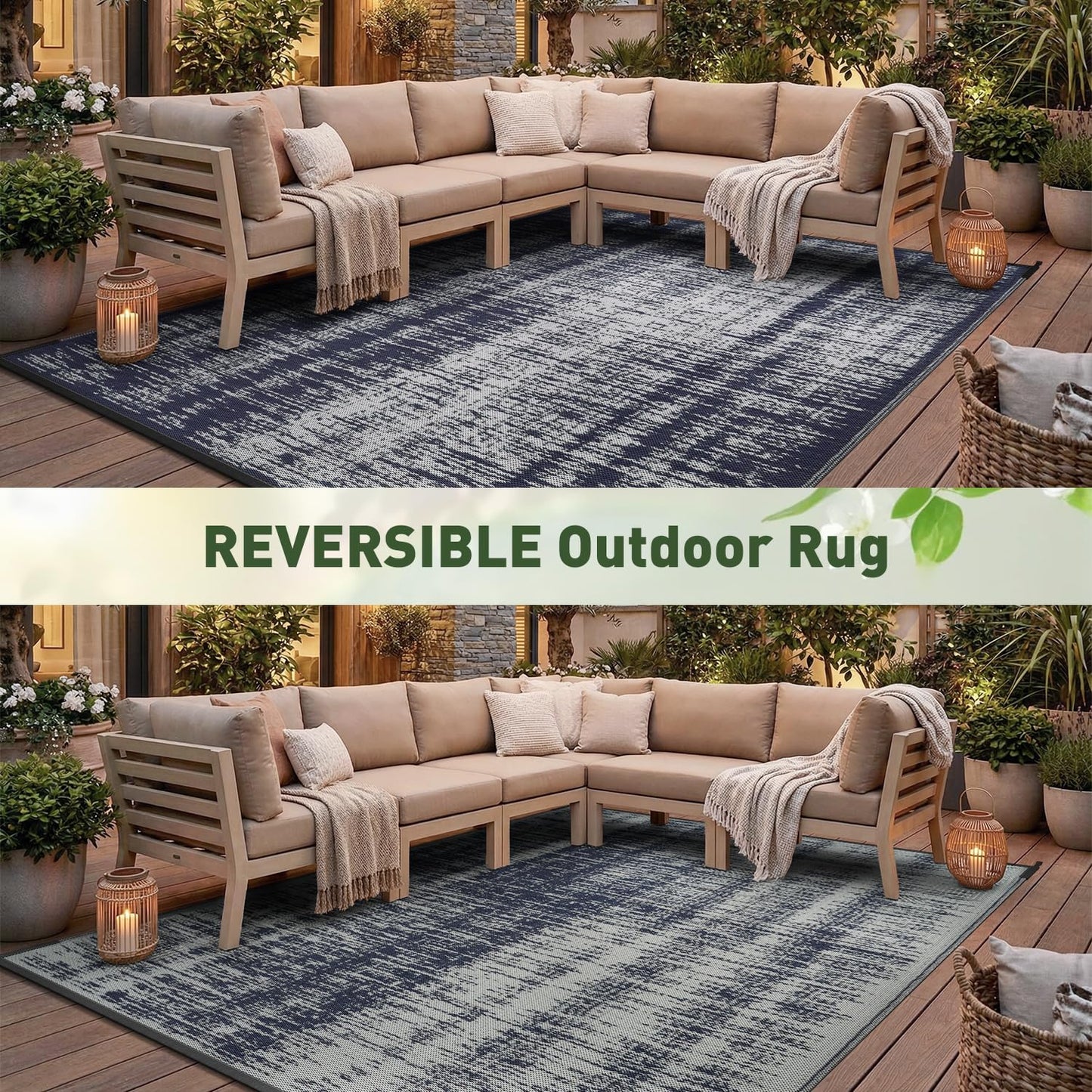 MontVoo Outdoor Rug Waterproof 5x8 ft Outdoor Patio Rug Mat Reversible Plastic Straw Outside Rug Carpet Outdoor Rugs for RV Camping Picnic Beach Balcony Porch Deck