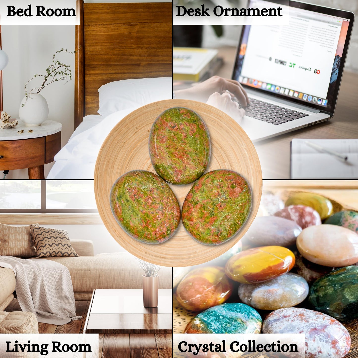 Amazing Gemstone Unakite Crystals and Healing Stones - Large Palm Stone Crystals Piedra - Crystal for Good Luck, Balanced Positive Energy, Meditation - Unique Stocking Stuffers Gifts for Women, Men