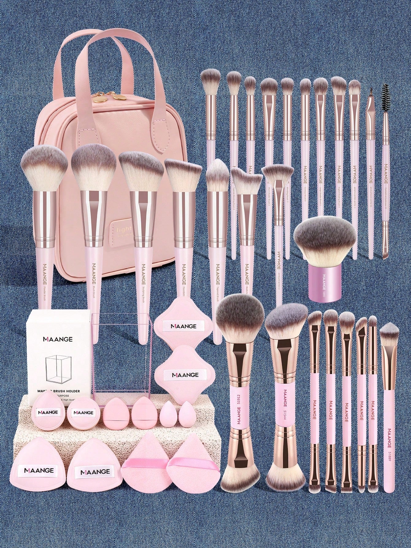 MAANGE 2pcs Makeup Tools Set Twin Head Makeup Brush Set With Blush Brush Foundation Brush Finishing Brush Loose Powder Brush Makeup Tools For Traveling