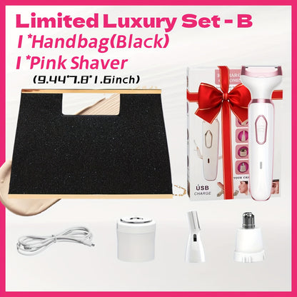 [4-in-1 Painless Razor for Women] 4-in-1 Rechargeable Electric Razor for Women - Face, Nose, Legs, Underarm, Bikini Trimmer - Wet & Dry, Painless Grooming Kit - Portable & Rechargeable