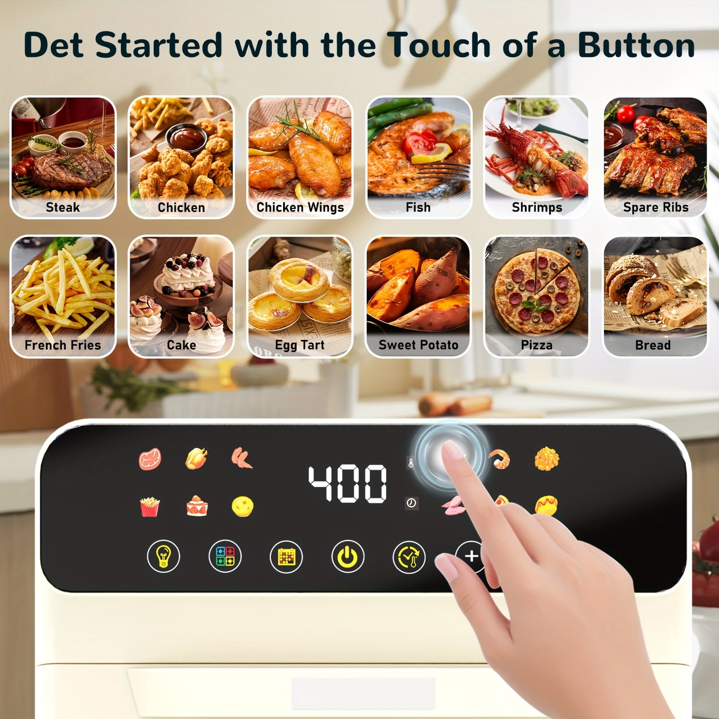 [Smart Air Fryer Oven] 12-in-1 Large 12-quart Air Fryer Oven | 12 One-Touch Preset Functions, Smart Cook Program, Two Baking Pan Accessories, Viewing Window, Interior Light, Adjustable Time & Temp, Oil-Free Family Cooker, Kitchen Appliances