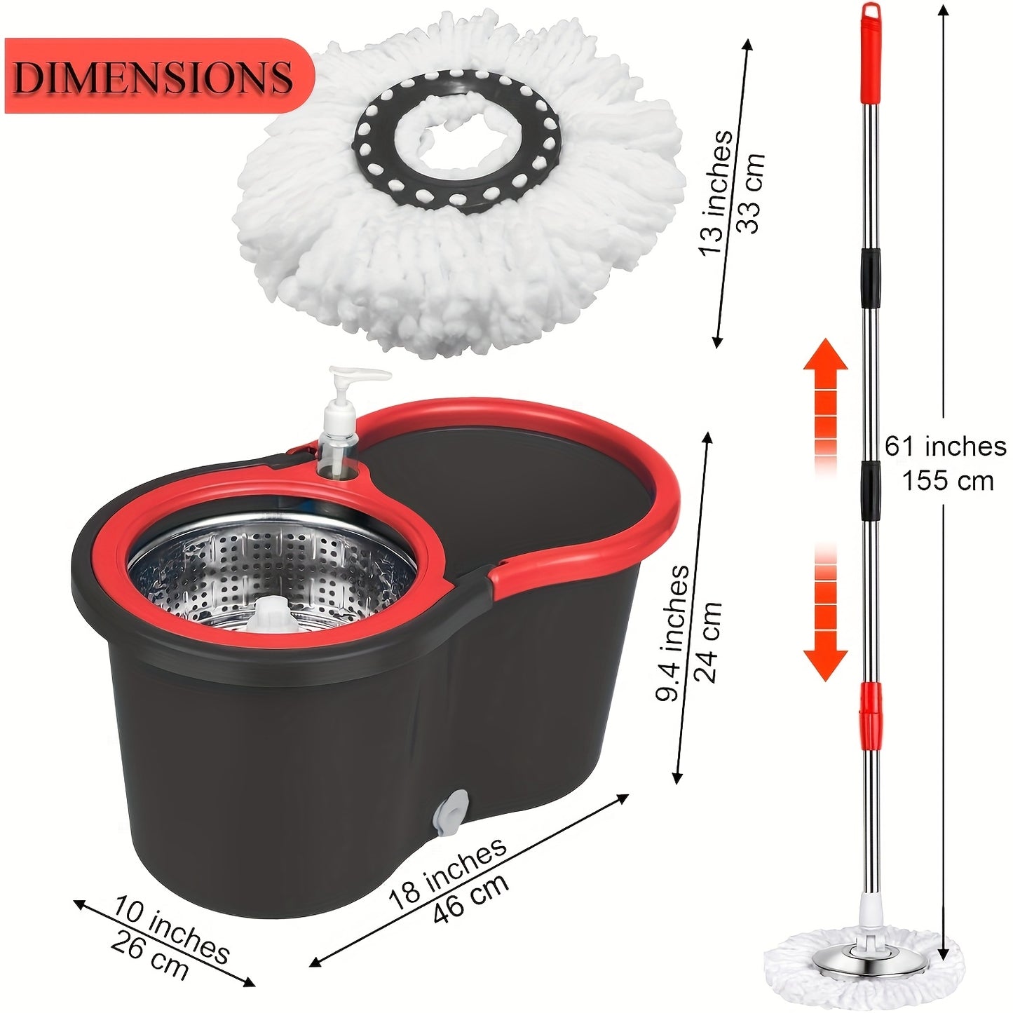 Heavy-Duty Spin Mop and Bucket with Wringer Set - Commercial/Residential Floor Cleaning System with 360° Spinning Bucket, 4 Microfiber Mop Heads & Adjustable Stainless Steel Handle, Space-Saving Mop System