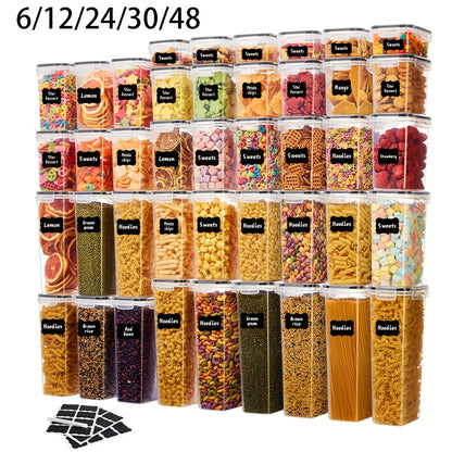6/12/24/30/48 Set Of Airtight Food Storage Containers, Multi-size Kitchen Essentials Pantry Organizer And Storage, (6/12/15/ 24 Containers And 6/12/15/ 24 LIDS), BPA-free Plastic Food Jars for Grains, Flour, Spice Jars Including Labels And Markers