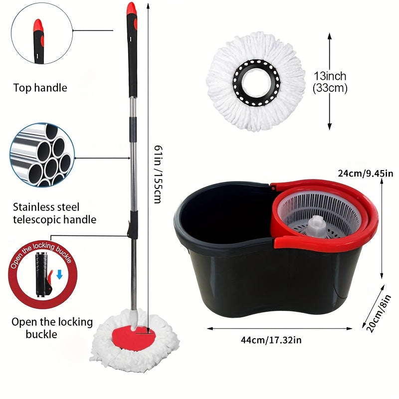 Set of 2 Microfiber Spin Mops with a Bucket And Dual Mop Heads Featuring a 360° Wringer for Self-Wringing.